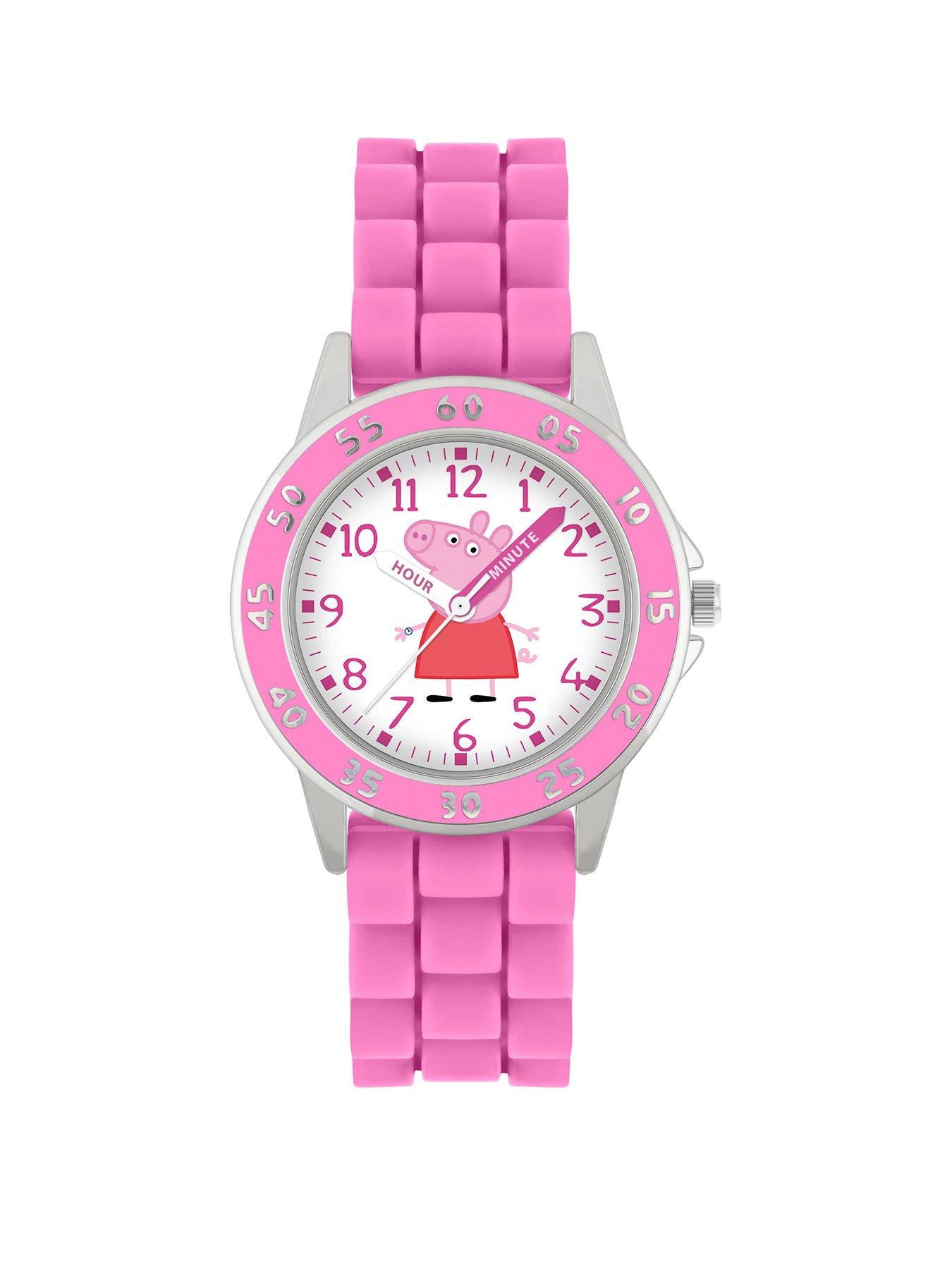 Product photograph of Hasbro Peppa Pig Pink Printed Time Teacher Strap Watch from very.co.uk