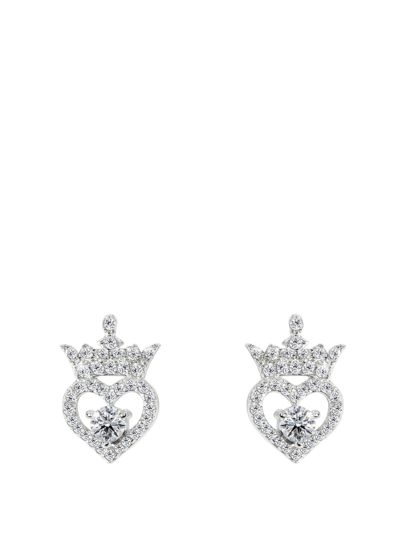 Product photograph of Disney Princess Sterling Silver Birthstone Crown Earrings - April from very.co.uk