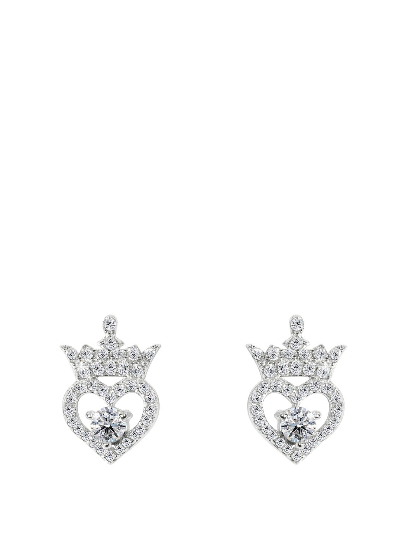 undefined Princess Sterling Silver Birthstone Crown Earrings - April
