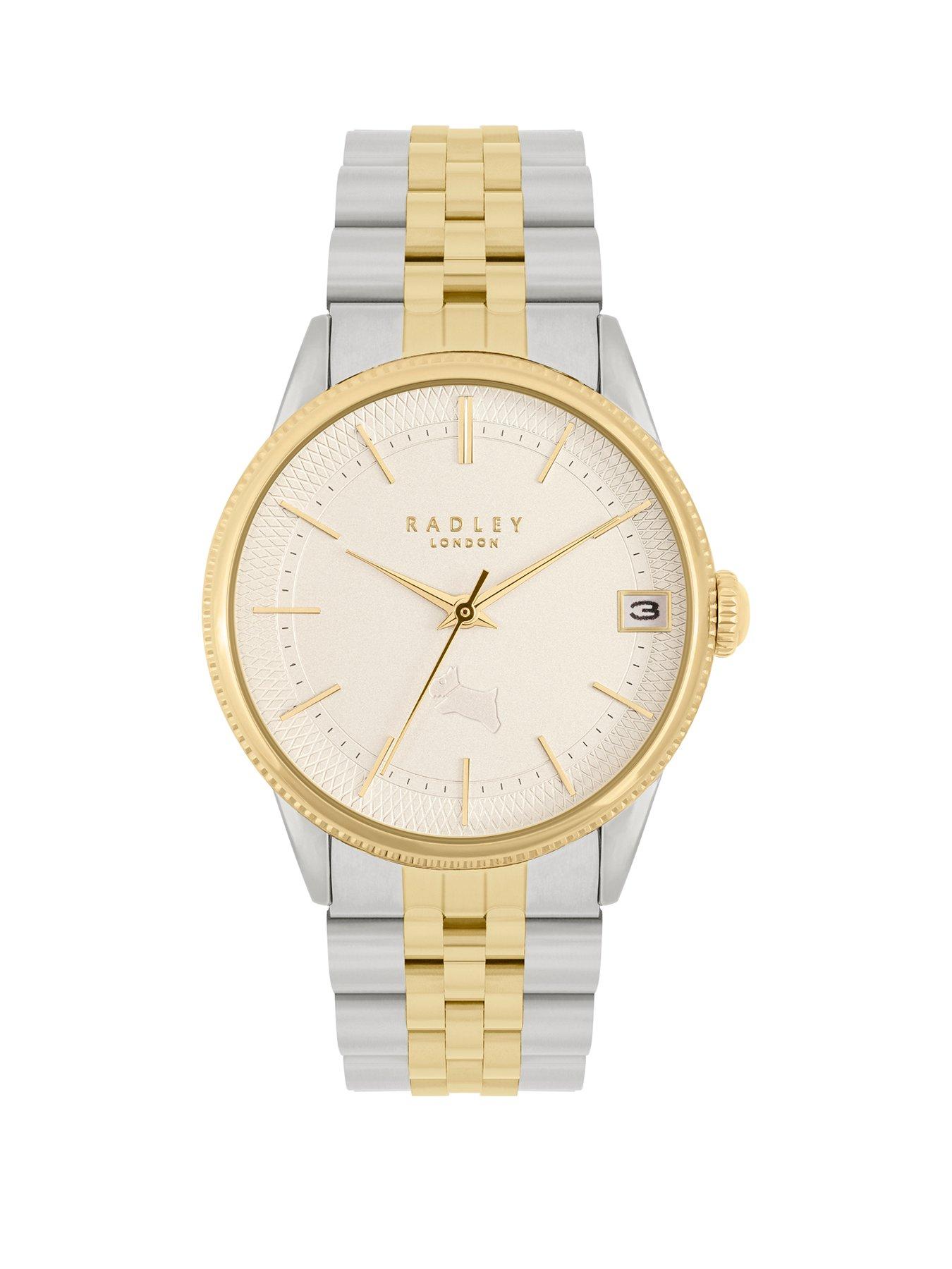 Product photograph of Radley Ladies Two Tone Plated Plated Coin Edge Bezel Bracelet Watch from very.co.uk