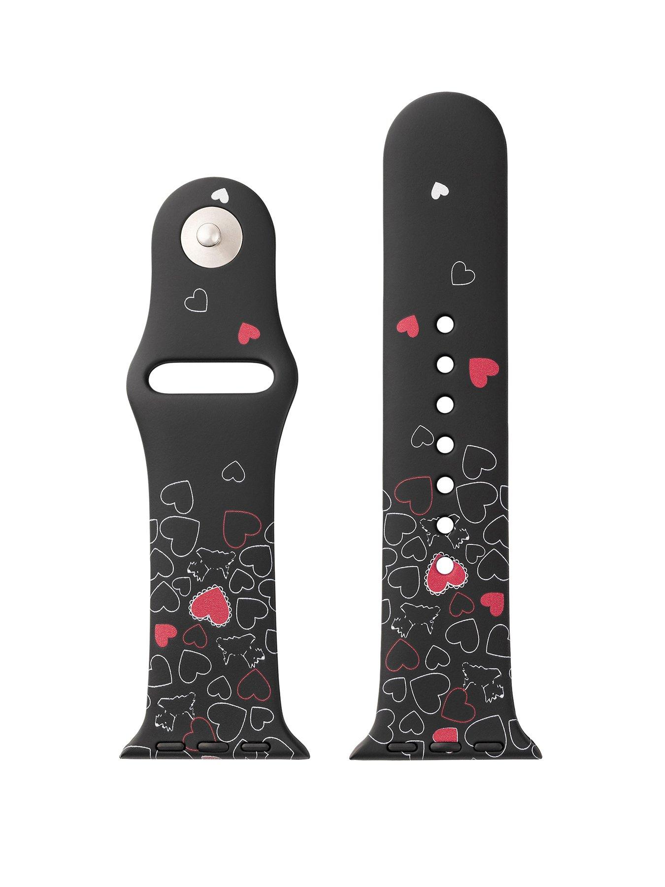 Product photograph of Radley Black Silicone Printed Apple Watch Strap from very.co.uk