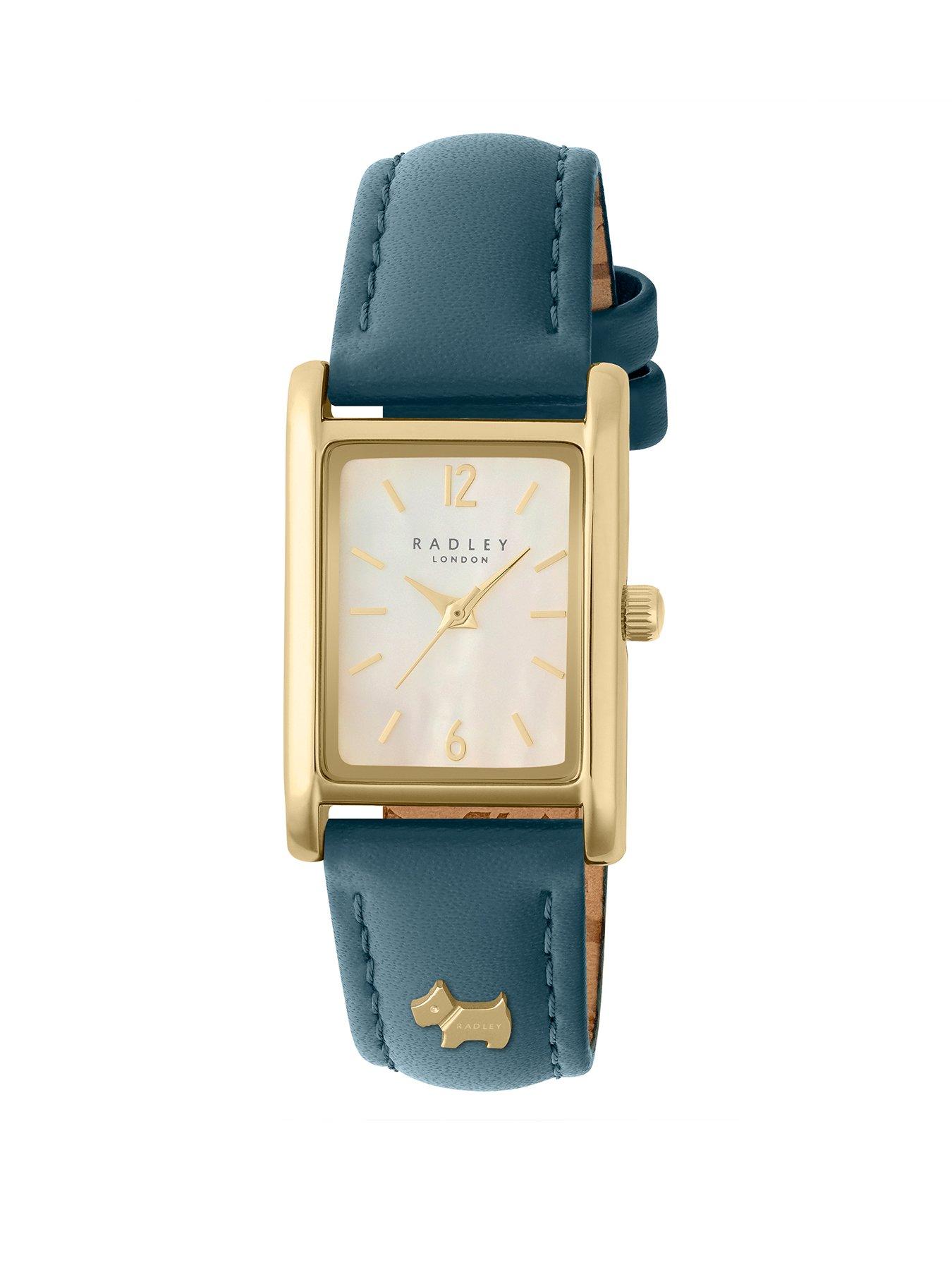 Product photograph of Radley Gold Plated Blue Leather Strap Watch from very.co.uk