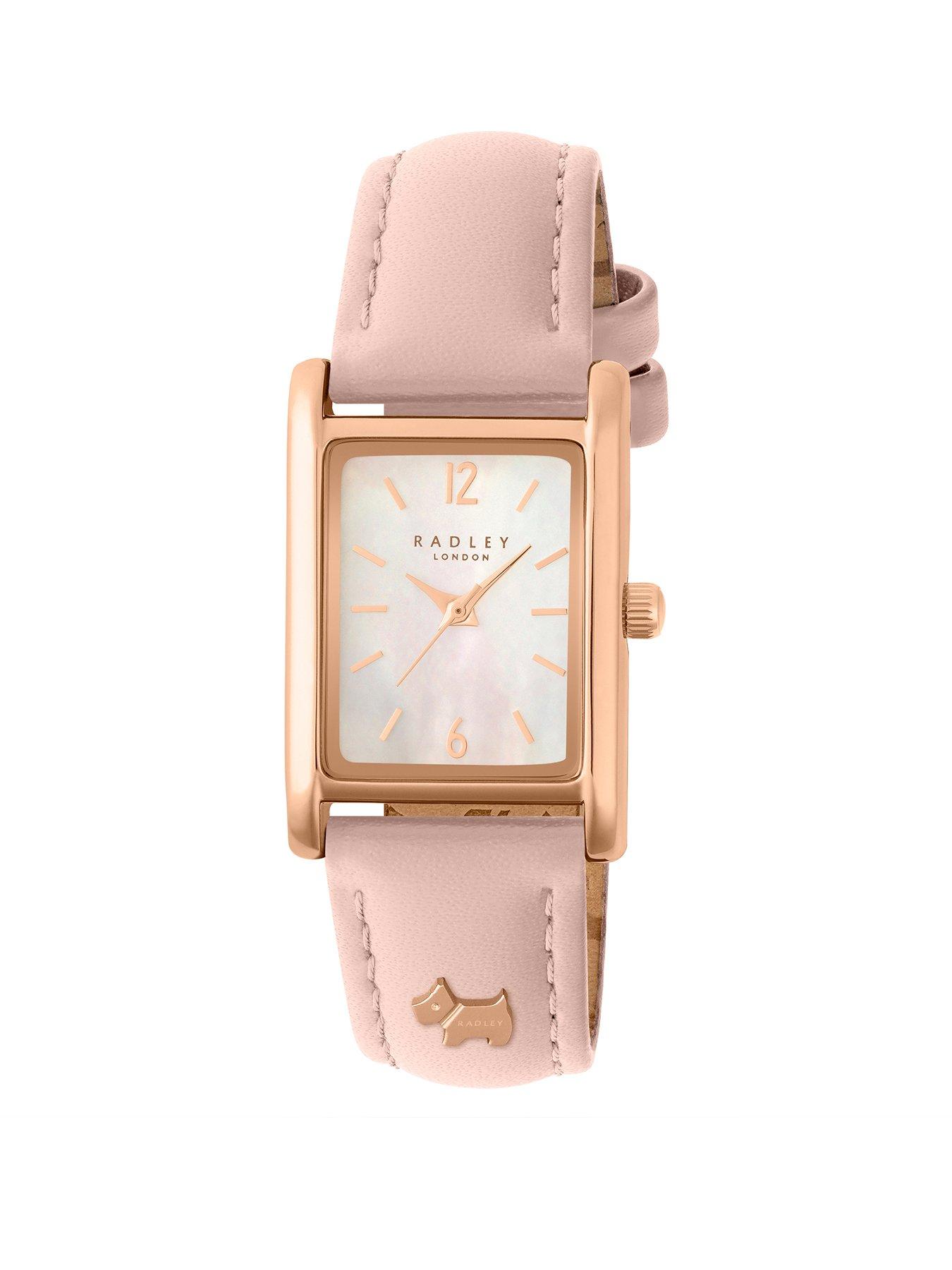 Product photograph of Radley Rose Gold Plated Pink Leather Strap Watch from very.co.uk