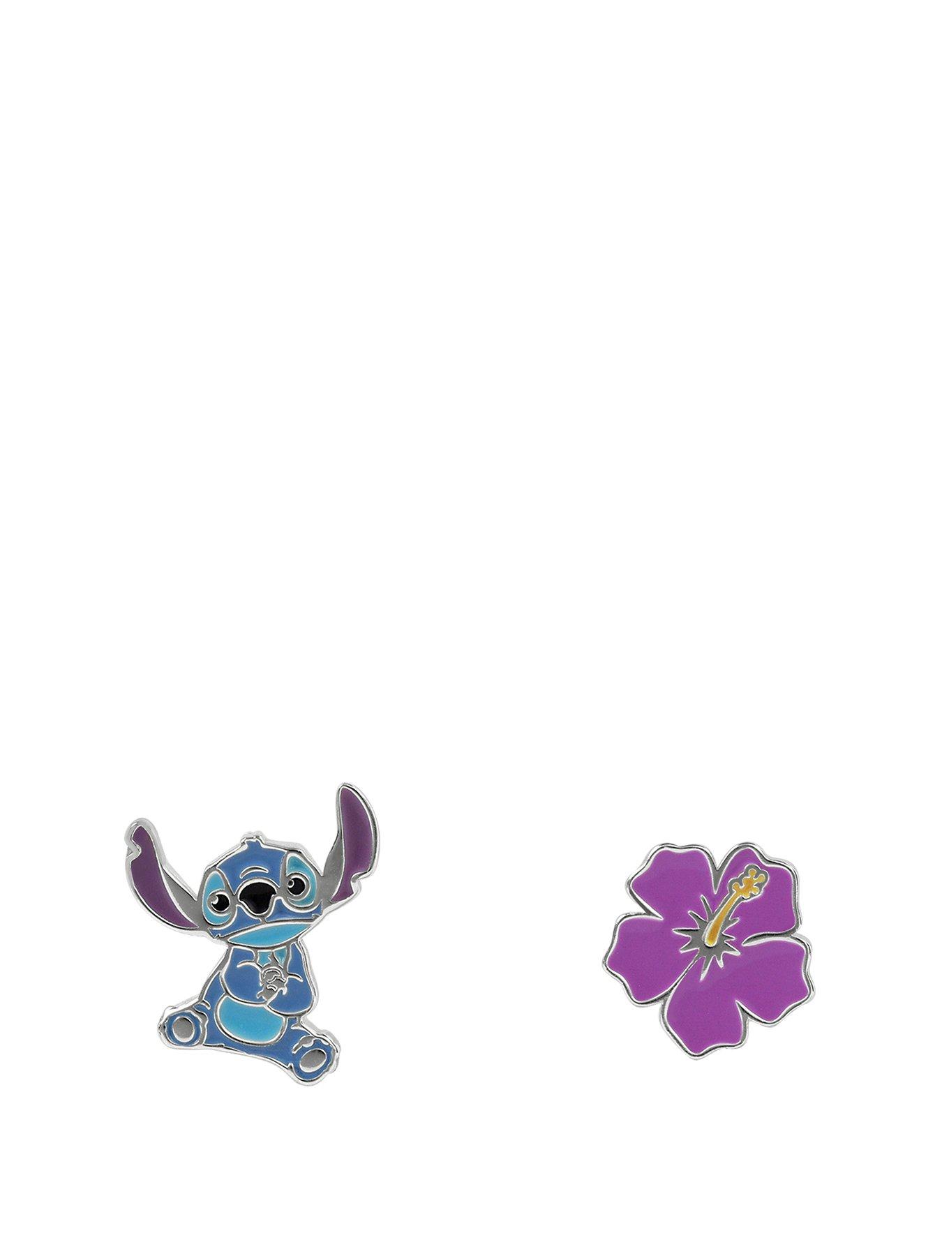 Product photograph of Disney Sterling Silver Stitch And Flower Mismatched Earrings from very.co.uk