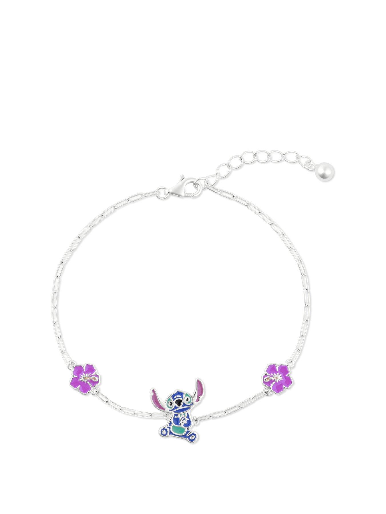 Product photograph of Disney Sterling Silver Stitch And Flower Necklace from very.co.uk