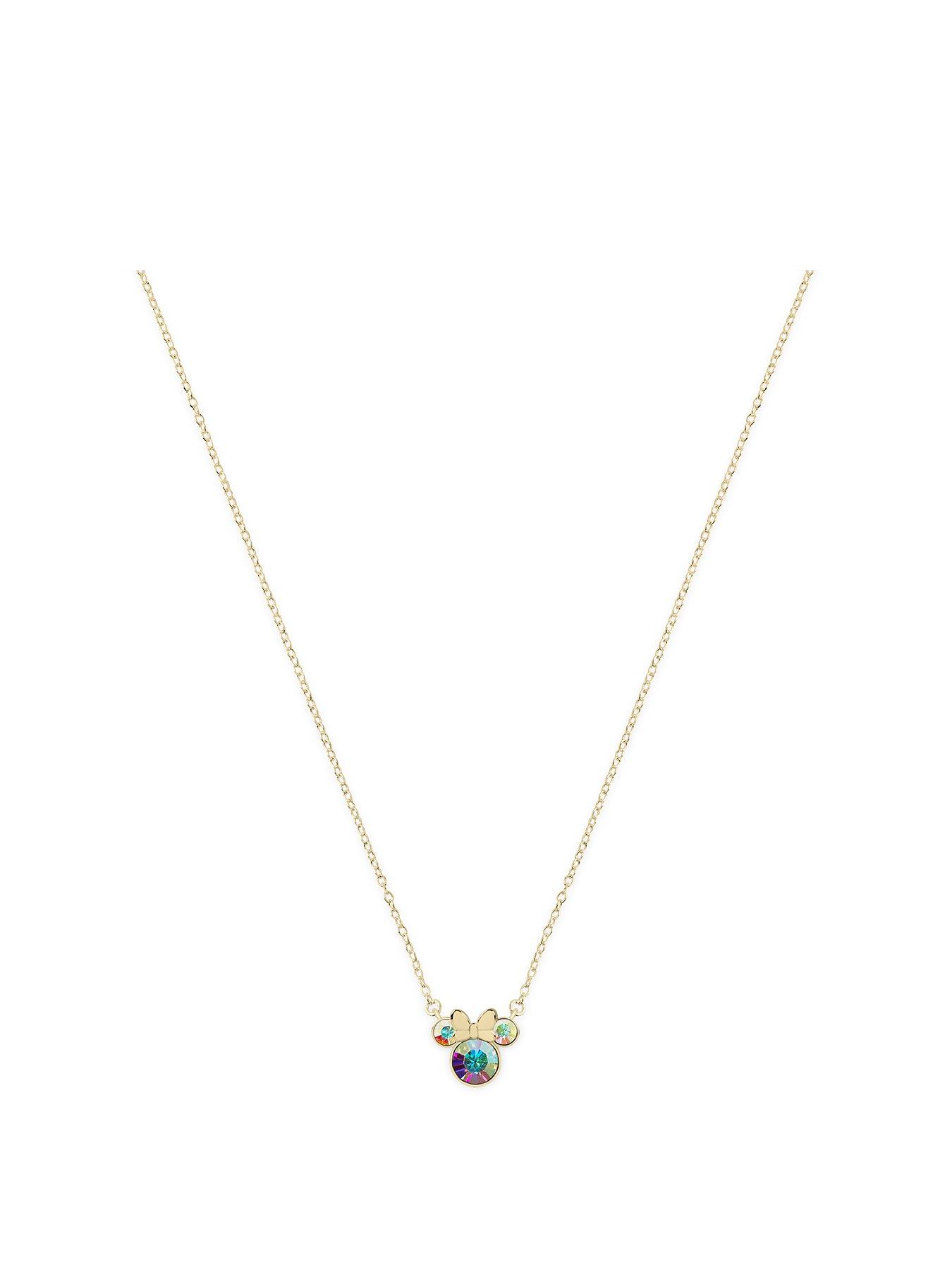 Product photograph of Disney 100 Minnie Mouse Silver Amp Yellow Gold Plated Necklace With Crystals from very.co.uk