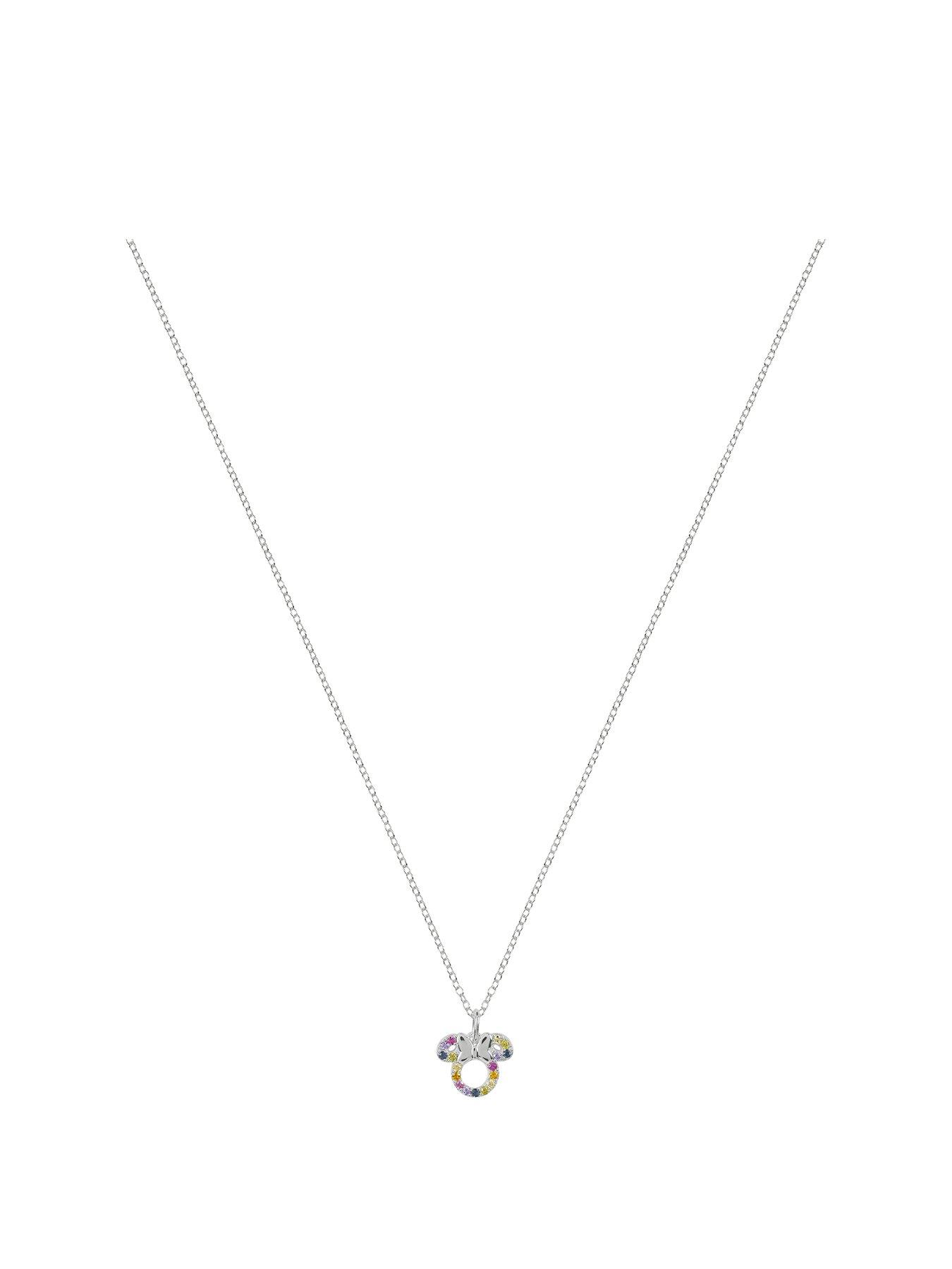 Product photograph of Disney Sterling Silver Multicoloured Cz Minnie Mouse Necklace from very.co.uk