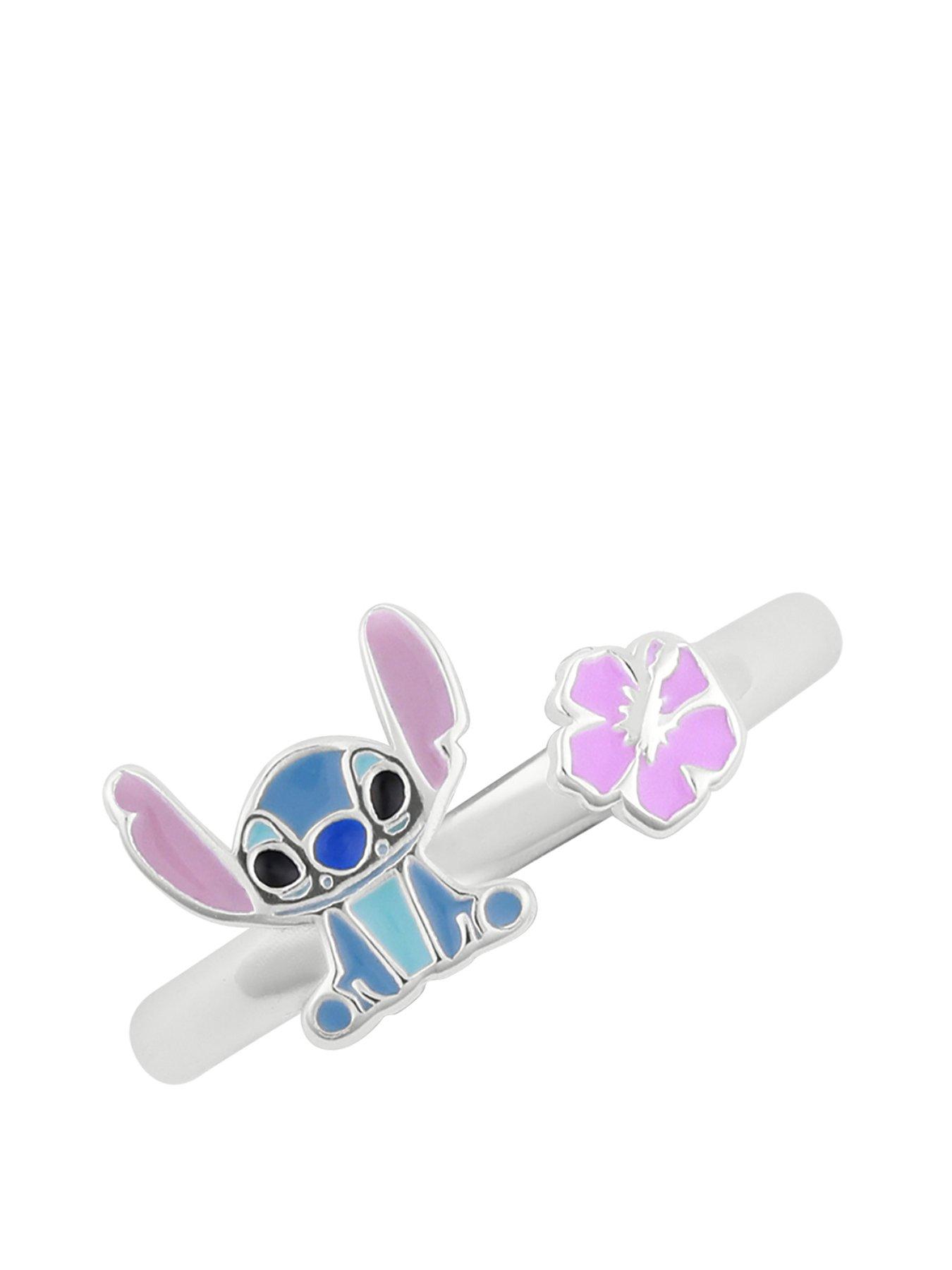 Product photograph of Disney Sterling Silver Stitch And Flower Ring from very.co.uk