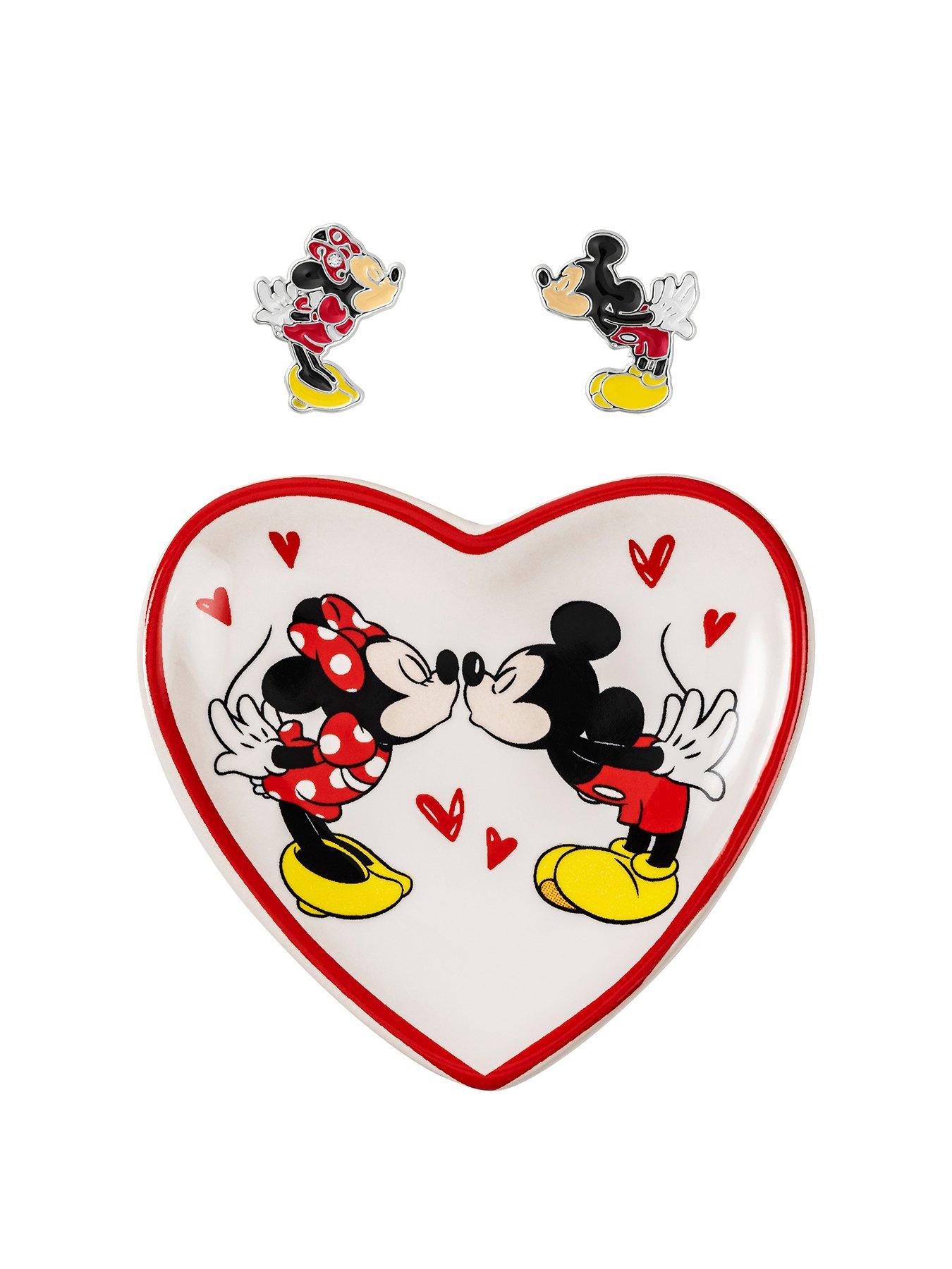 Product photograph of Disney Mickey Minnie Earrings And Trinket Tray Set from very.co.uk