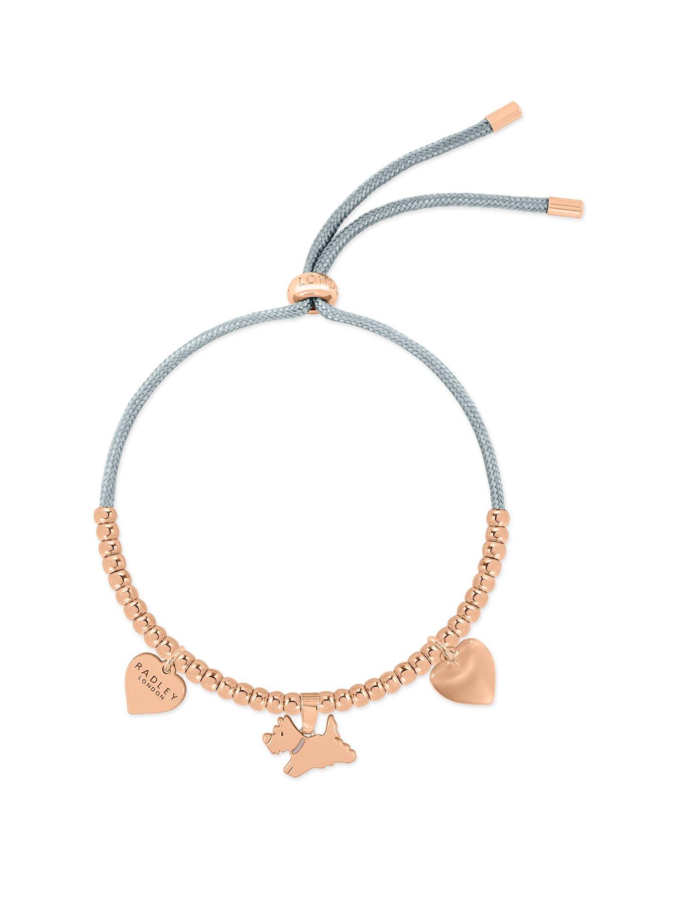 Product photograph of Radley Friendship Lane 18ct Rose Gold Plated Jumping Dog Amp Heart Charm Cord Bracelet from very.co.uk