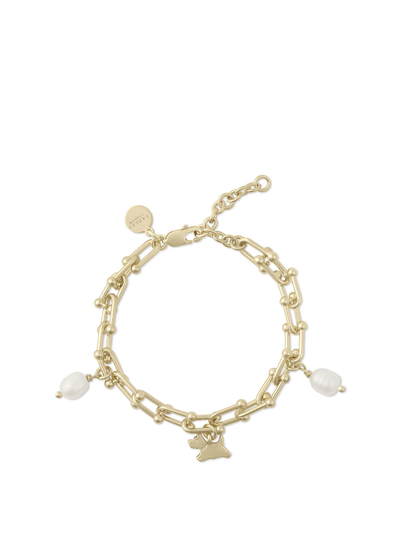 Product photograph of Radley 18ct Gold Plated Horseshoe Link Pearl Charm Bracelet from very.co.uk