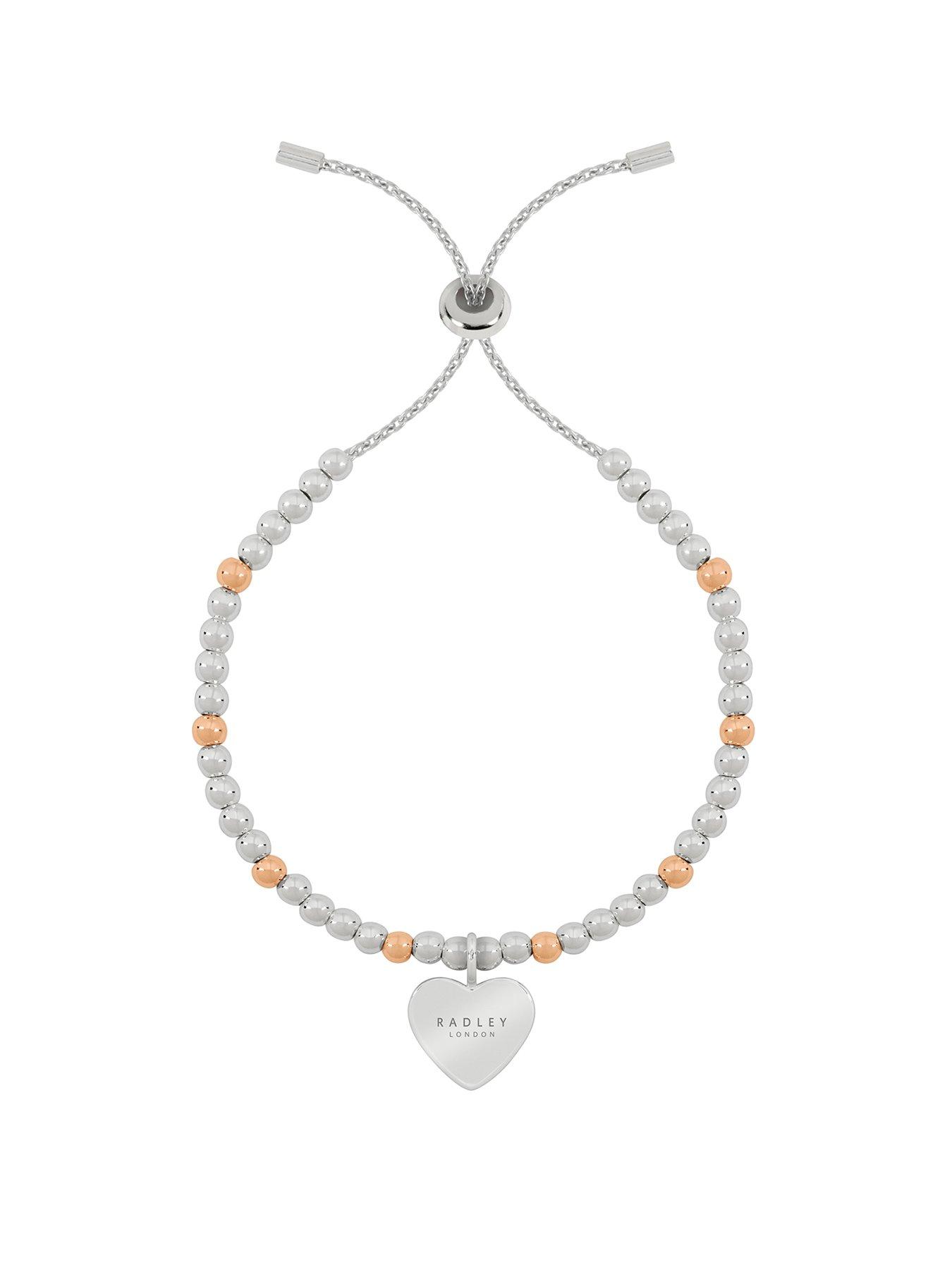 Product photograph of Radley Love Letters Ladies Silver Plated Friendship Bracelet With Rose Gold Plated Balls And Etched Heart Pendant from very.co.uk