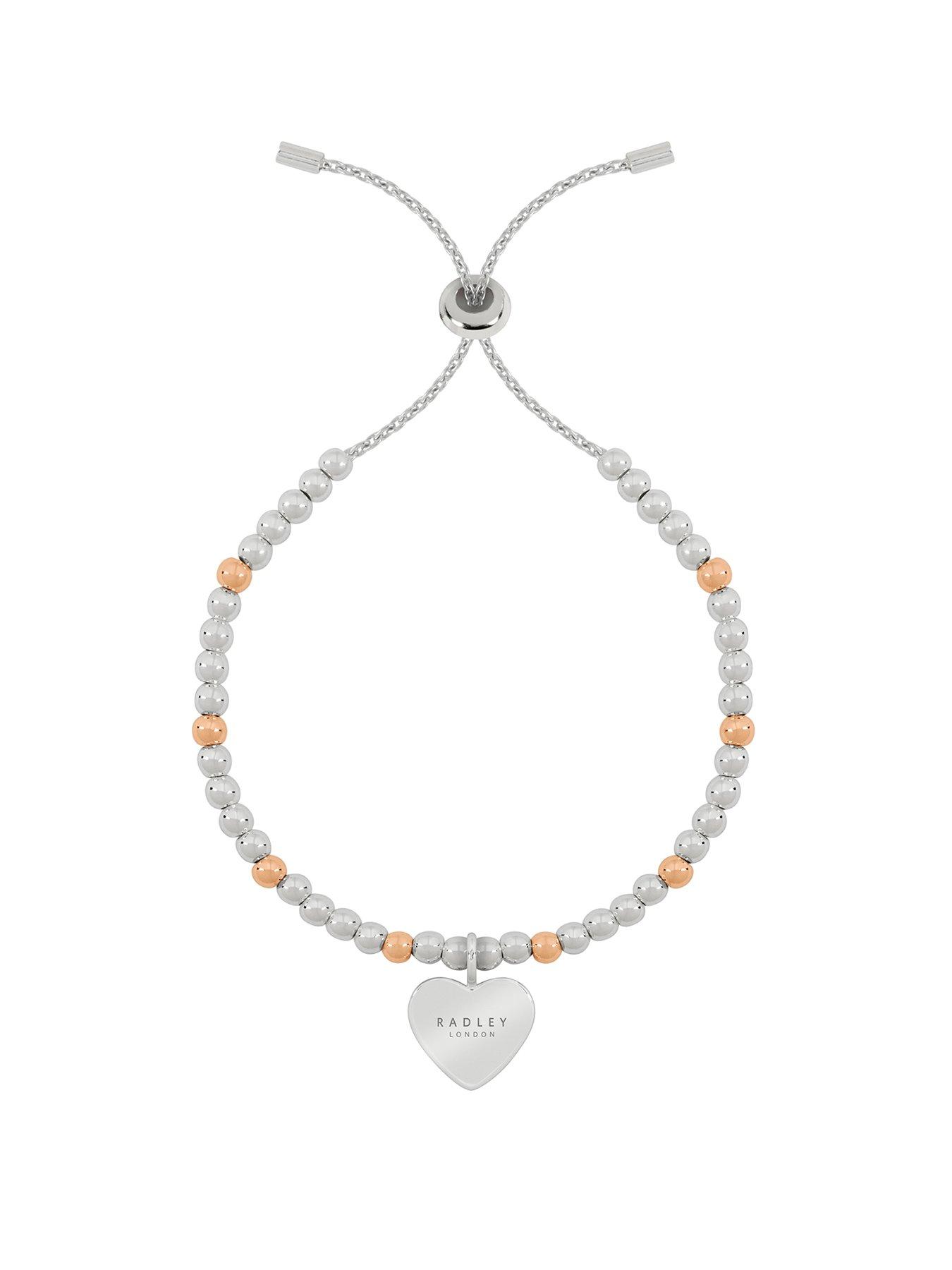 Radley Love Letters Ladies Silver Plated Friendship Bracelet with Rose Gold Plated Balls and Etched Heart Pendant