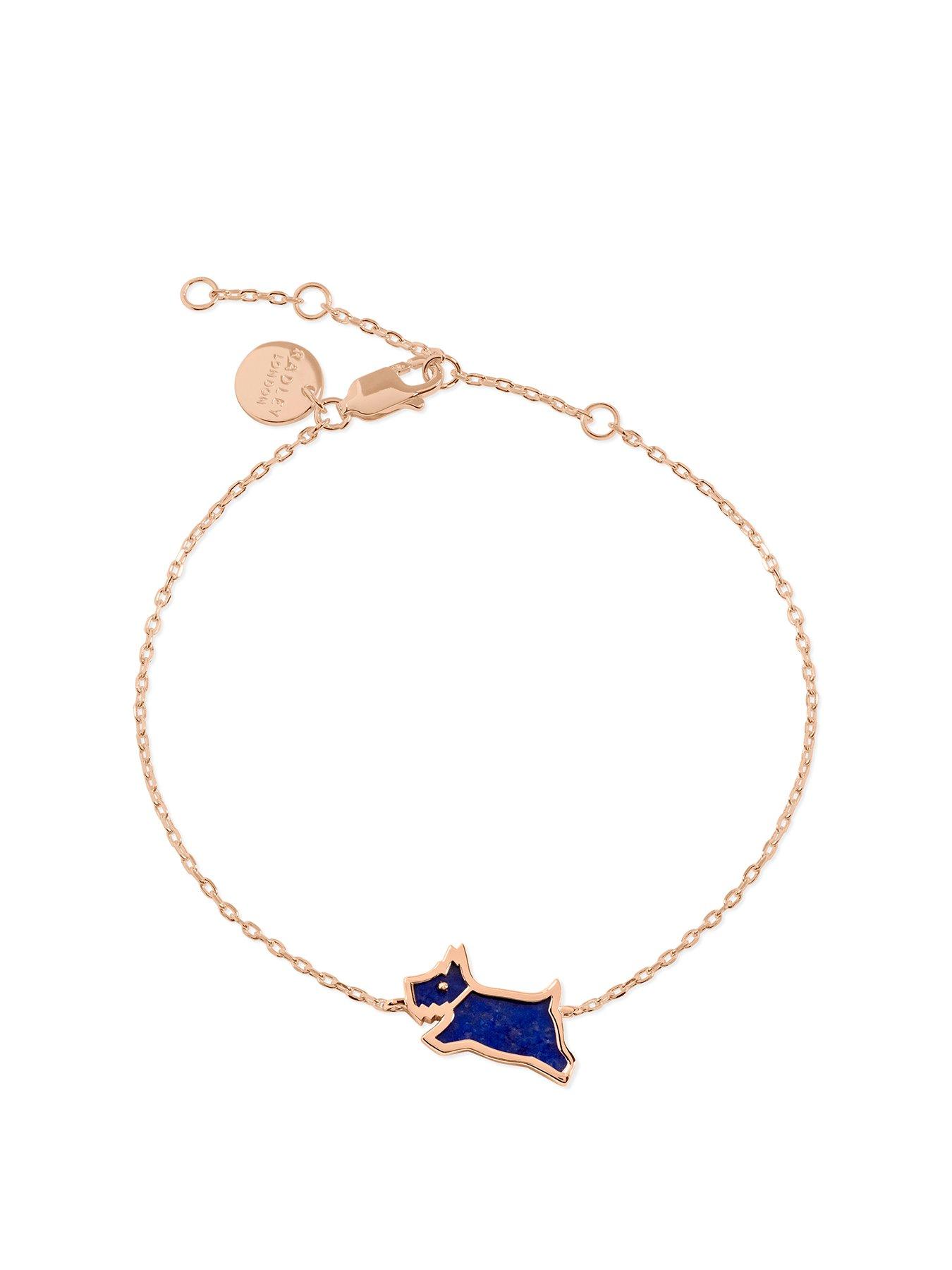 Product photograph of Radley Hay S Mews Ladies 18ct Rose Gold Plated Sterling Silver Lapis Coloured Stone Jumping Dog Bracelet from very.co.uk