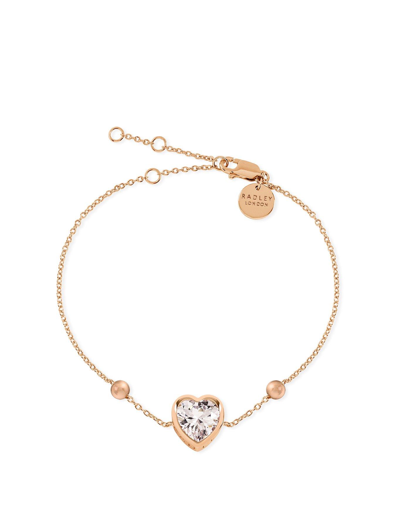 Product photograph of Radley Baylis Road Ladies 18ct Rose Gold Plated Sterling Silver Clear Stone Heart Bracelet from very.co.uk