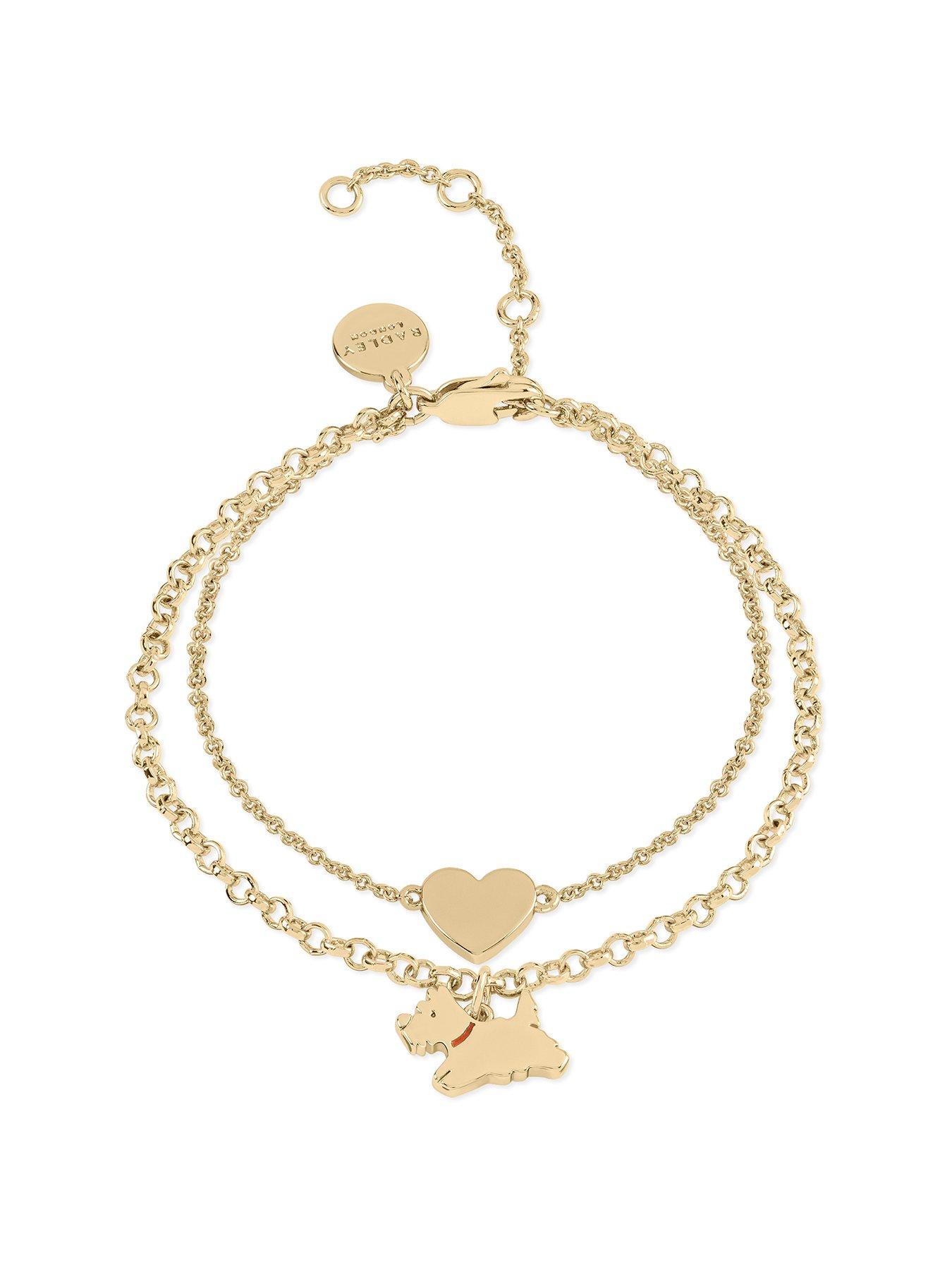 Product photograph of Radley Duke S Place Ladies 18ct Pale Gold Plated Double Layer Dog And Heart Bracelet from very.co.uk