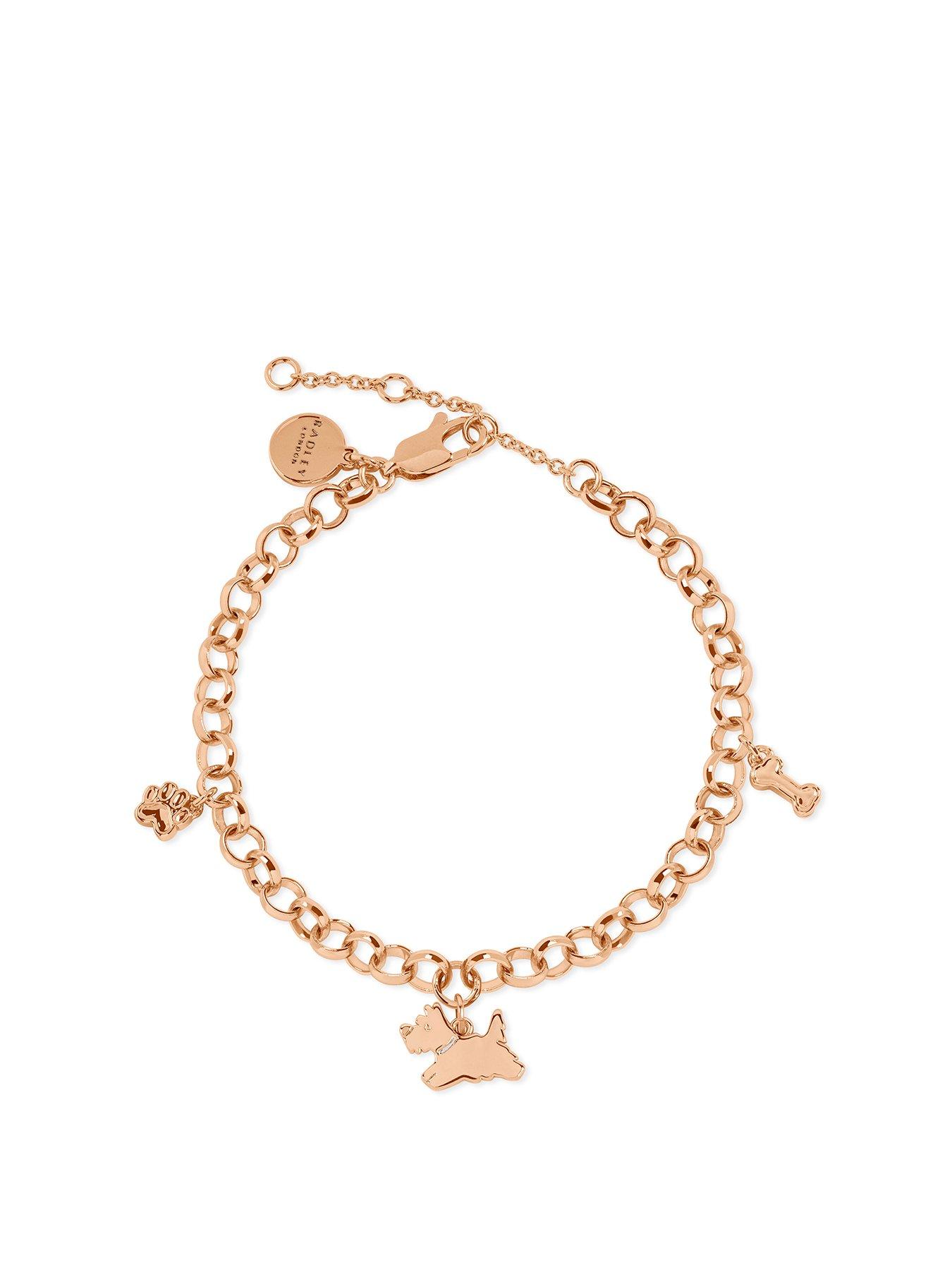 Product photograph of Radley Bow Lane Ladies 18ct Rose Gold Plated O Chain Charm Bracelet from very.co.uk