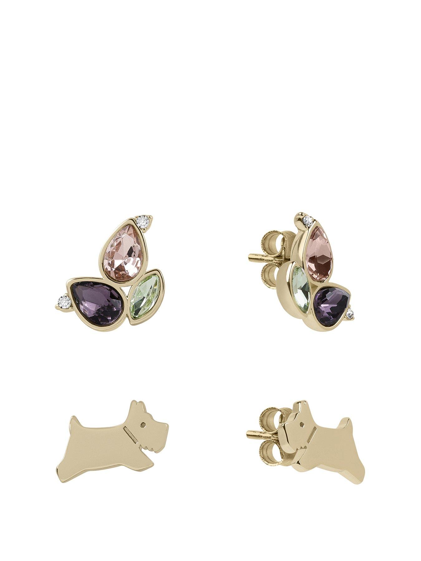 Product photograph of Radley 18ct Gold Plated Jumping Dog Amp Petal Twin Pack Earring Set from very.co.uk