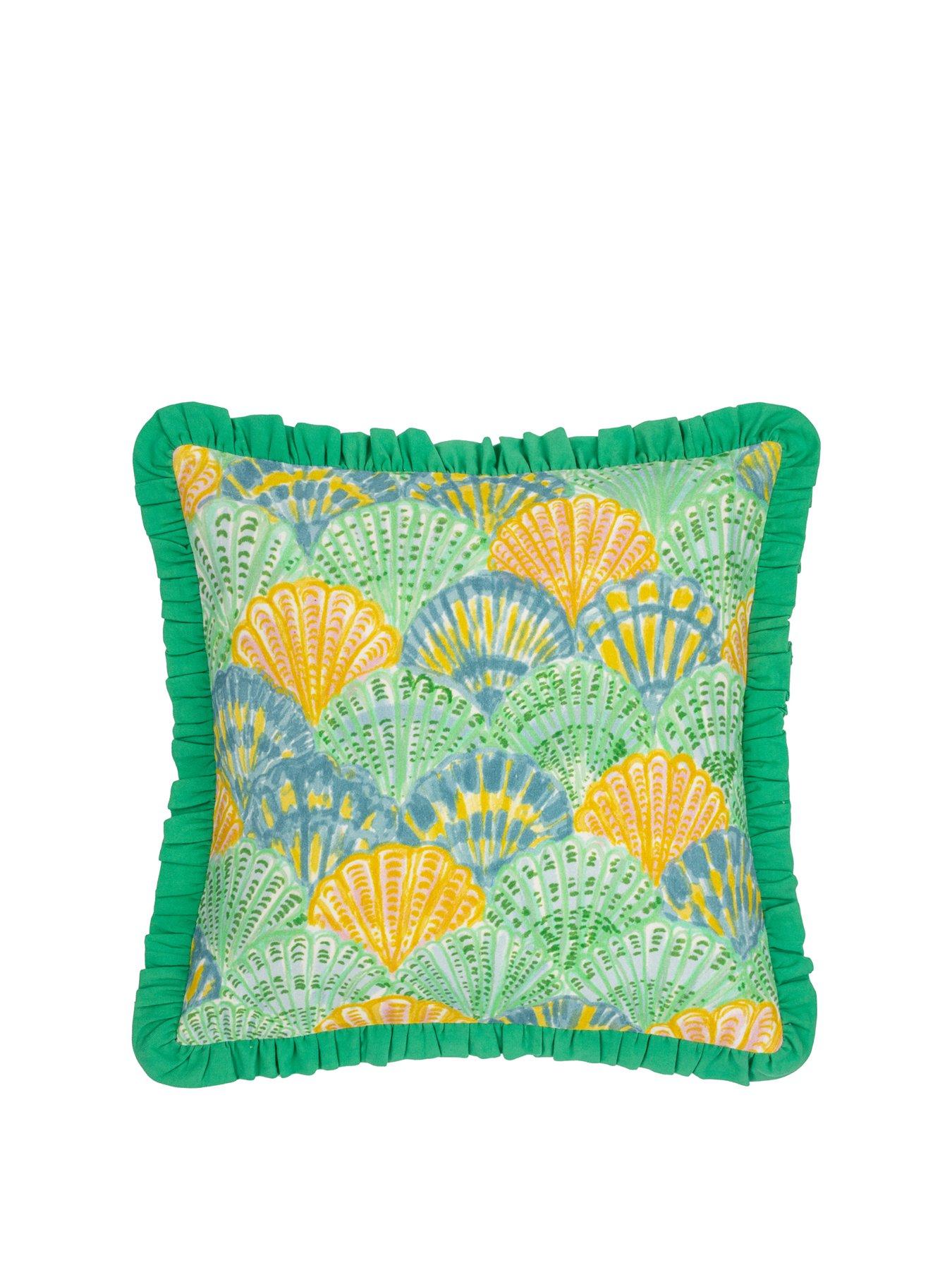 Product photograph of Furn Clam Shells Handmade Cushion In Green from very.co.uk