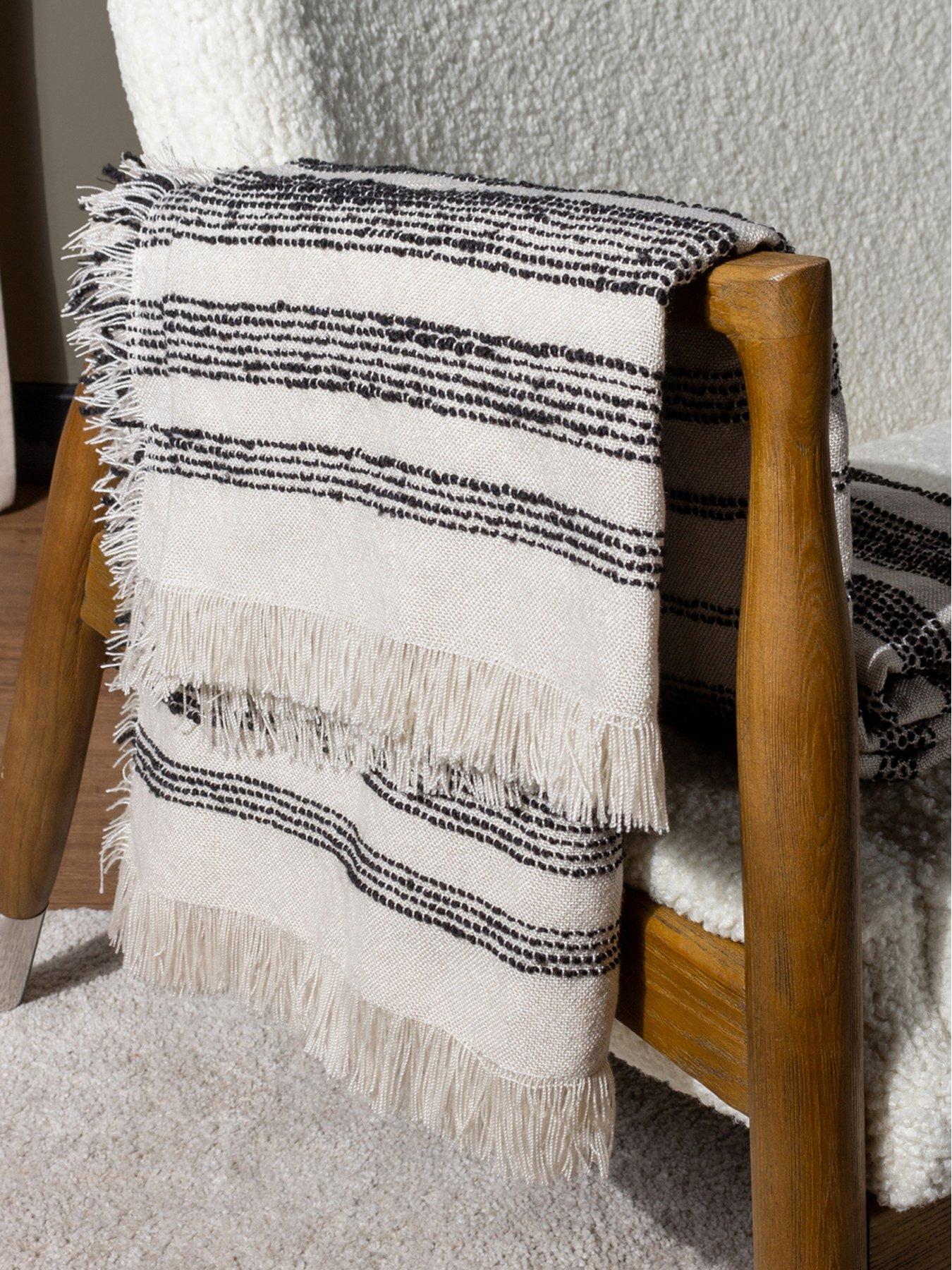 Product photograph of Hoem Jour Linear Woven Throw In Natural from very.co.uk