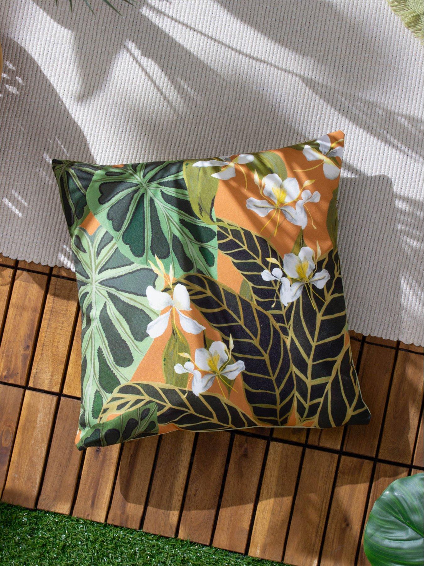 Product photograph of Wylder Tropics Kali Leaves Outdoor Cushion from very.co.uk