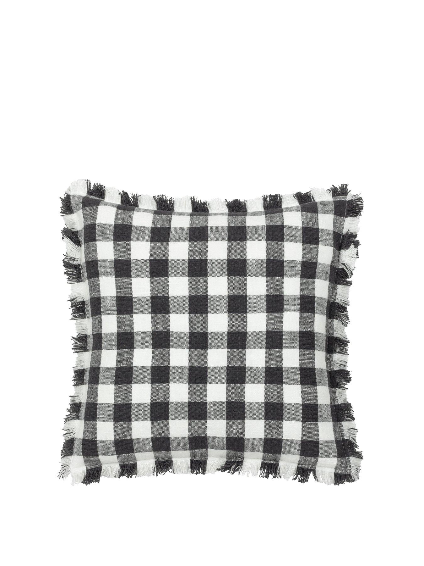 Product photograph of The Yard Barton Check Cushion - Black from very.co.uk