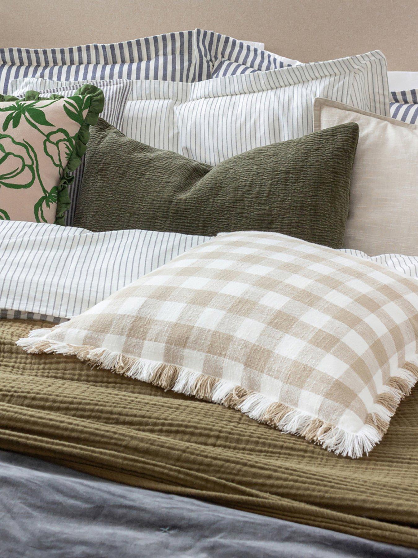 Product photograph of The Yard Barton Check Cushion - Natural from very.co.uk