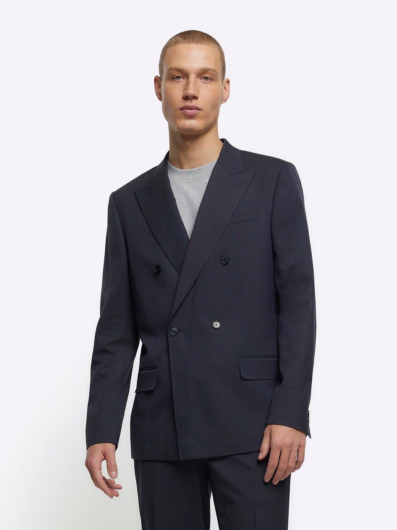 undefined Core Herringbone Suit Jacket - Dark Grey