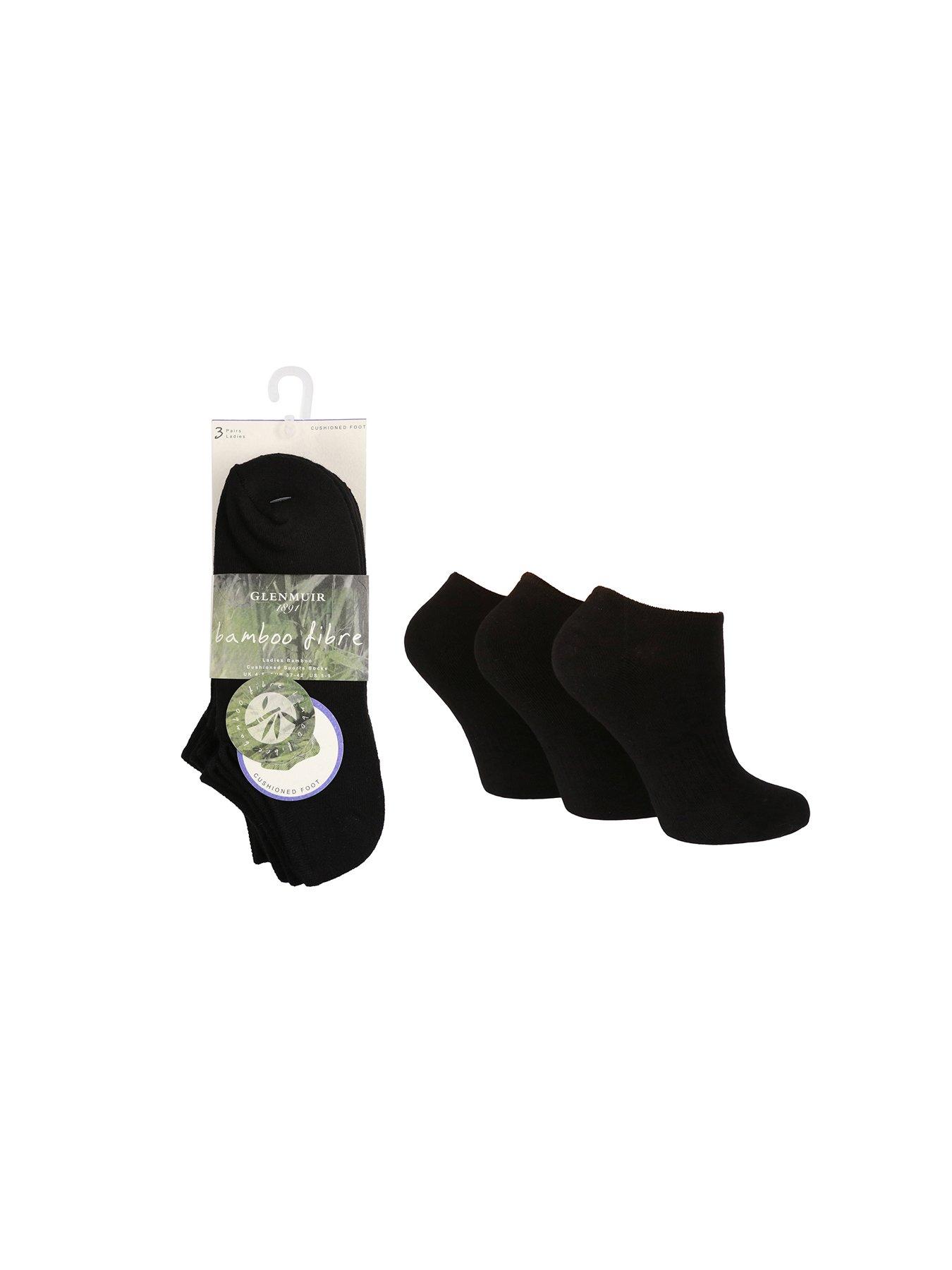 undefined Classic 3 Pack Half Cushioned Bamboo Sports Trainer Socks - Black