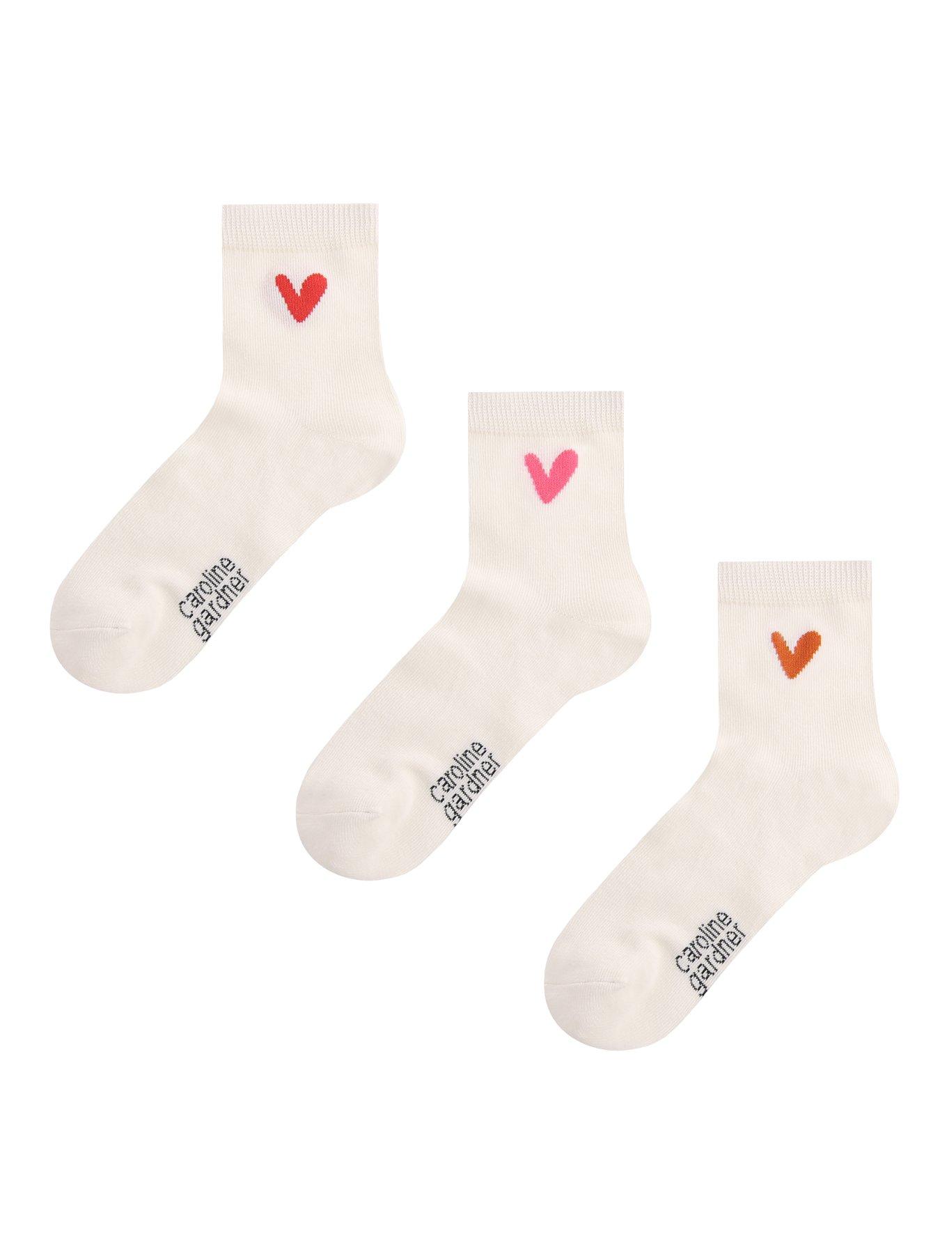 Image of Caroline Gardner Heart Detail 3 Pack Mid Length Crew Socks - White