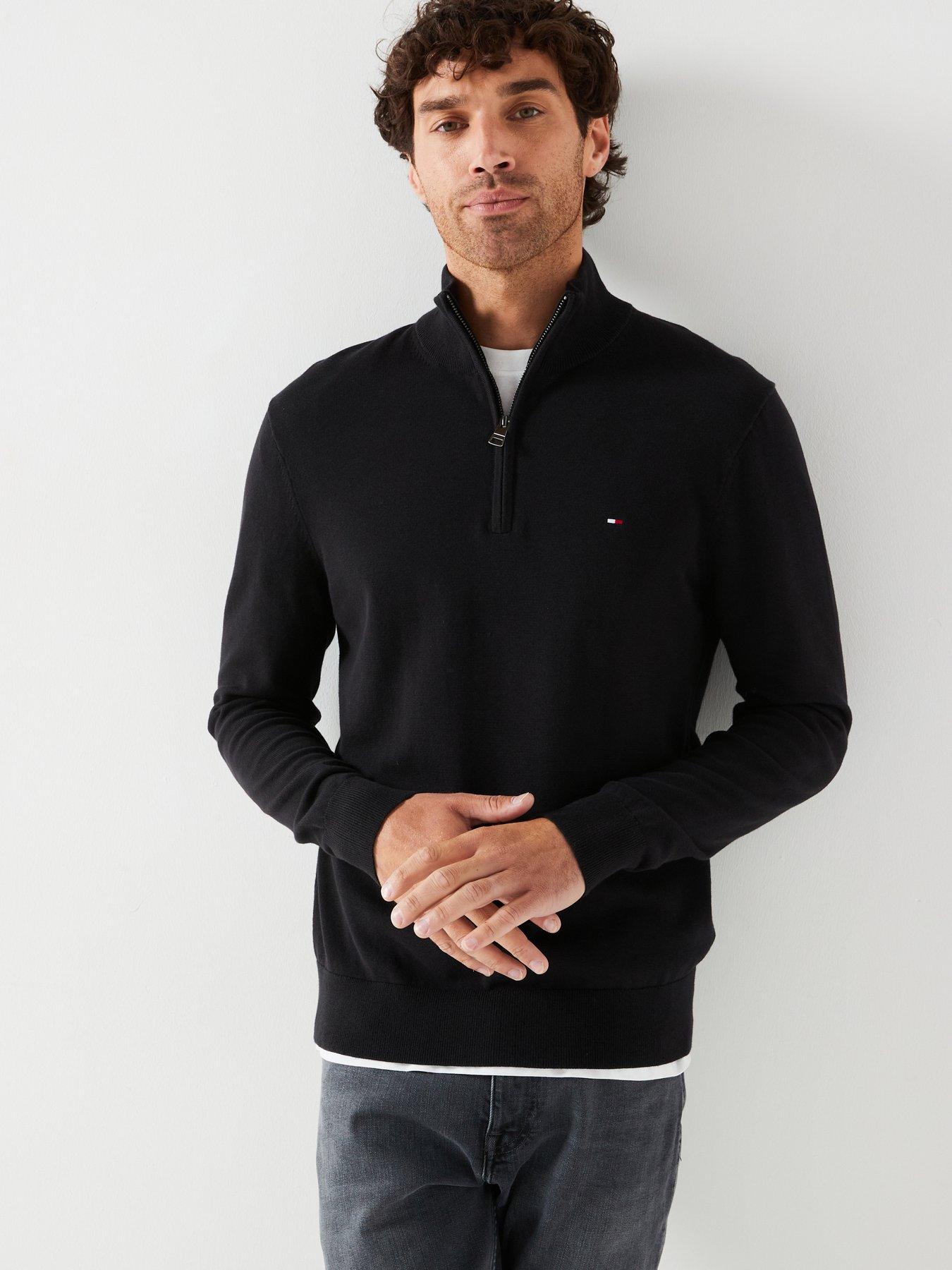 Essential Cotton 1 4 Zip Mock Knitted Jumper Black