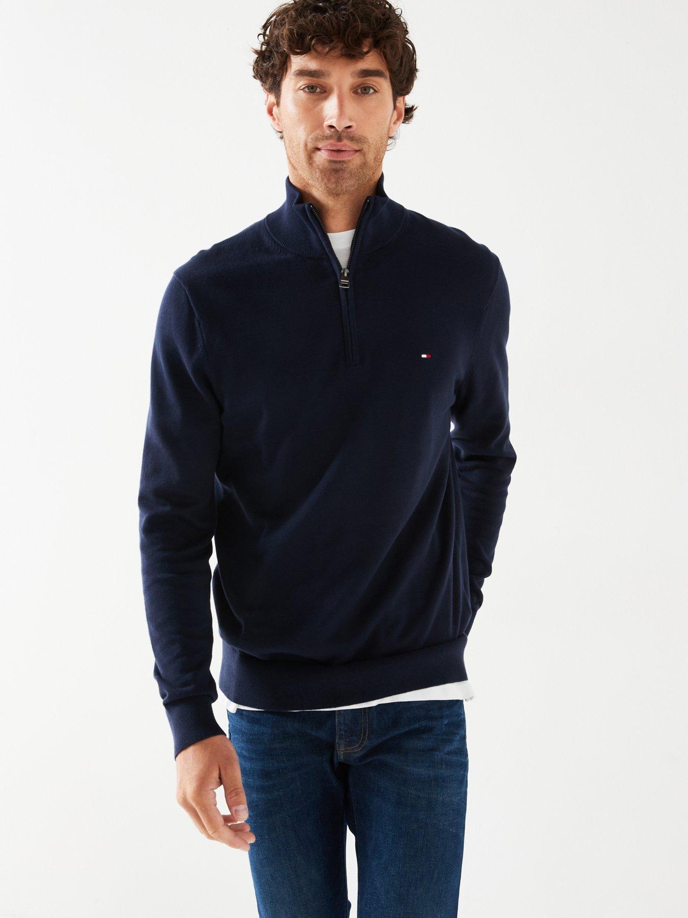 Tommy Hilfiger Essential Cotton 1/4 Zip Mock Knitted Jumper Navy