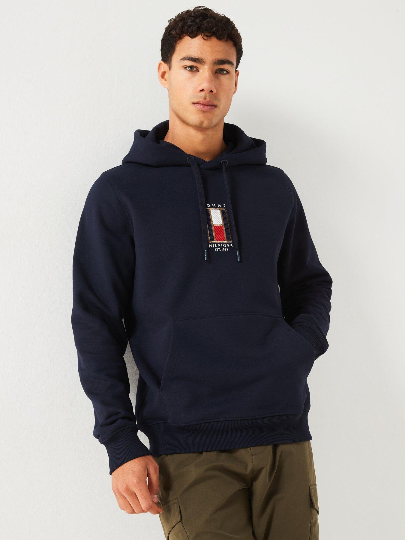 undefined Vertical Flag Embroidered Overhead Hoodie - Navy
