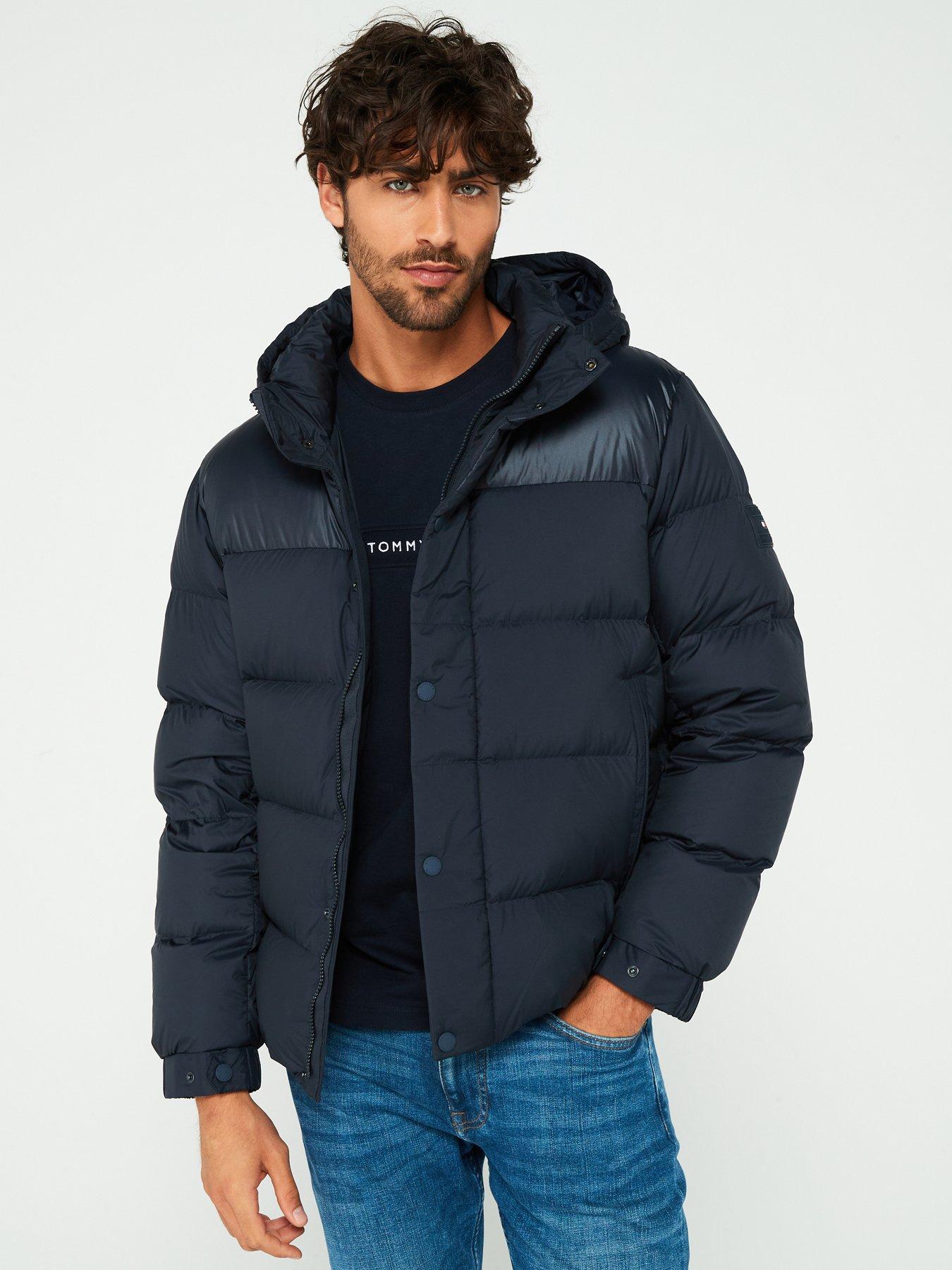 undefined Gloss Shoulder Hooded Down Puffer Jacket - Navy