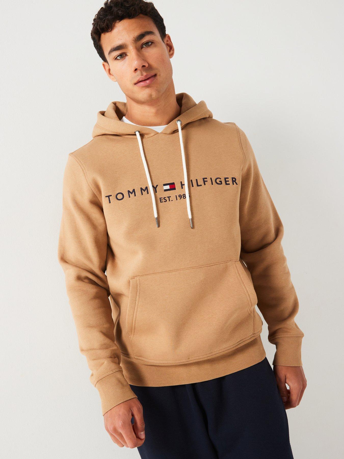 tommy hilfiger linear chest logo hoodie - light brown