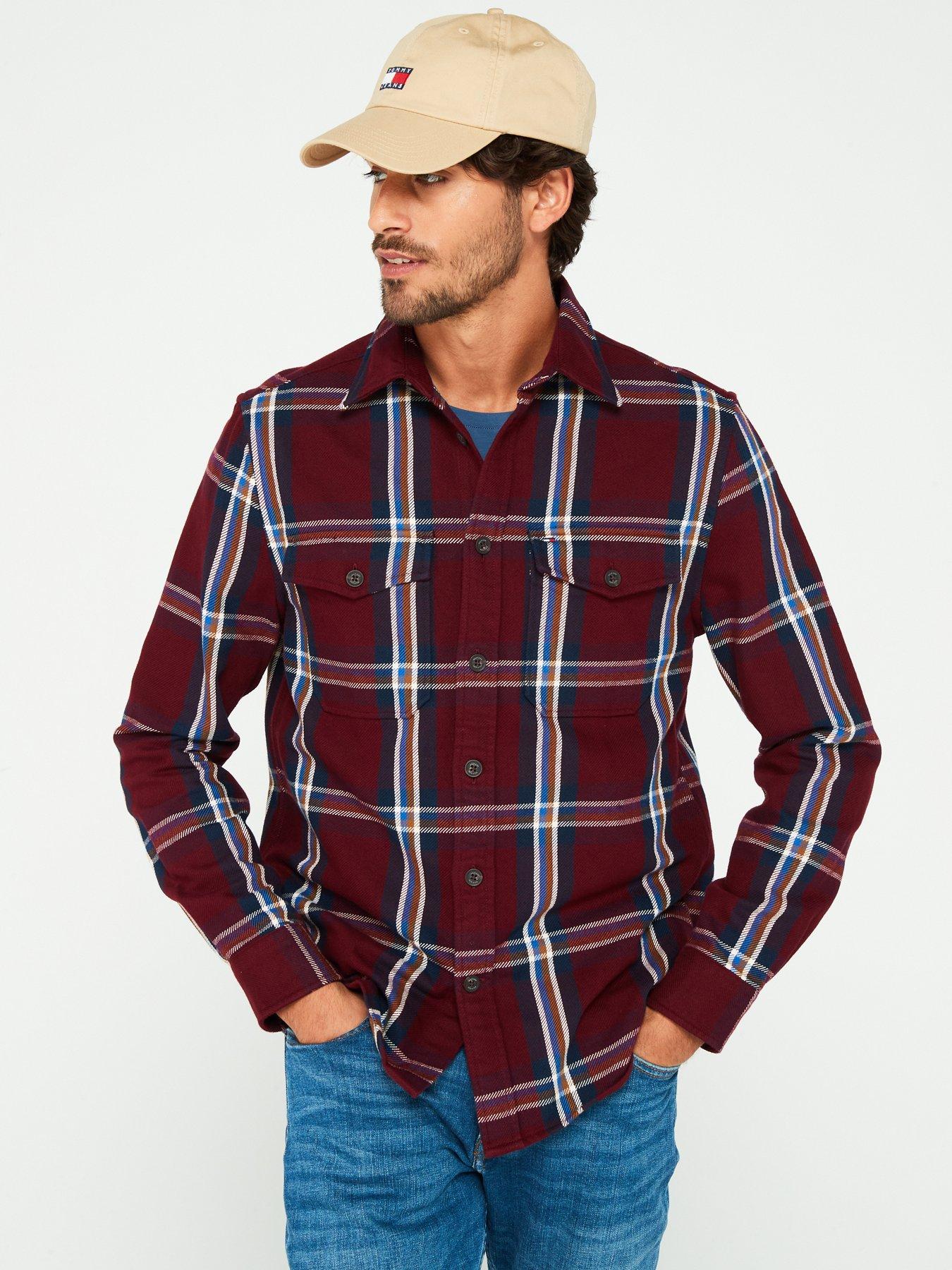 undefined Regular Fit Heavy Brushed Check Shirt - Dark Red