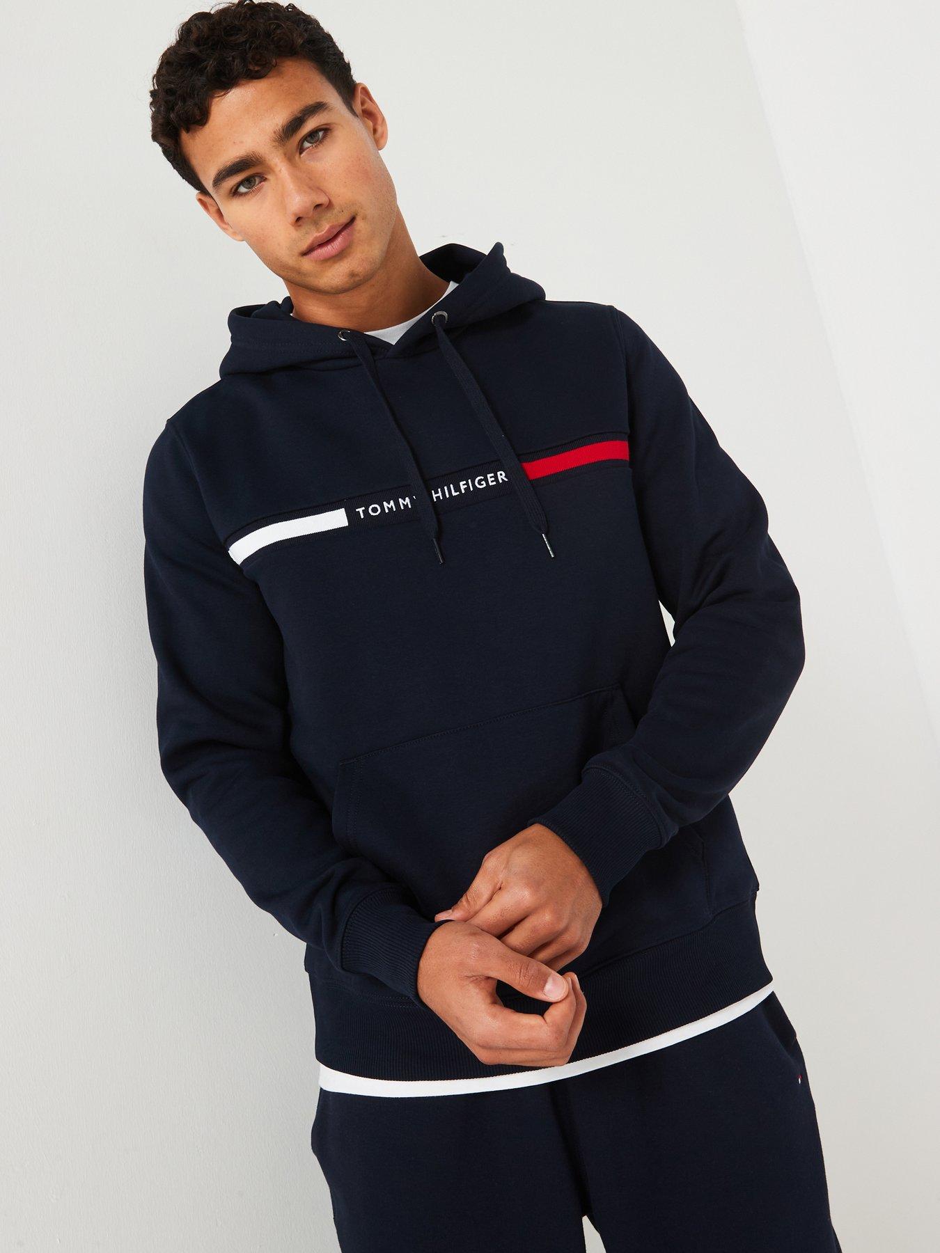 Tommy Hilfiger Tommy Hilfger Embroided Chest Flag Stripe Overhead Hoodie - Navy, Navy, Size M, Men