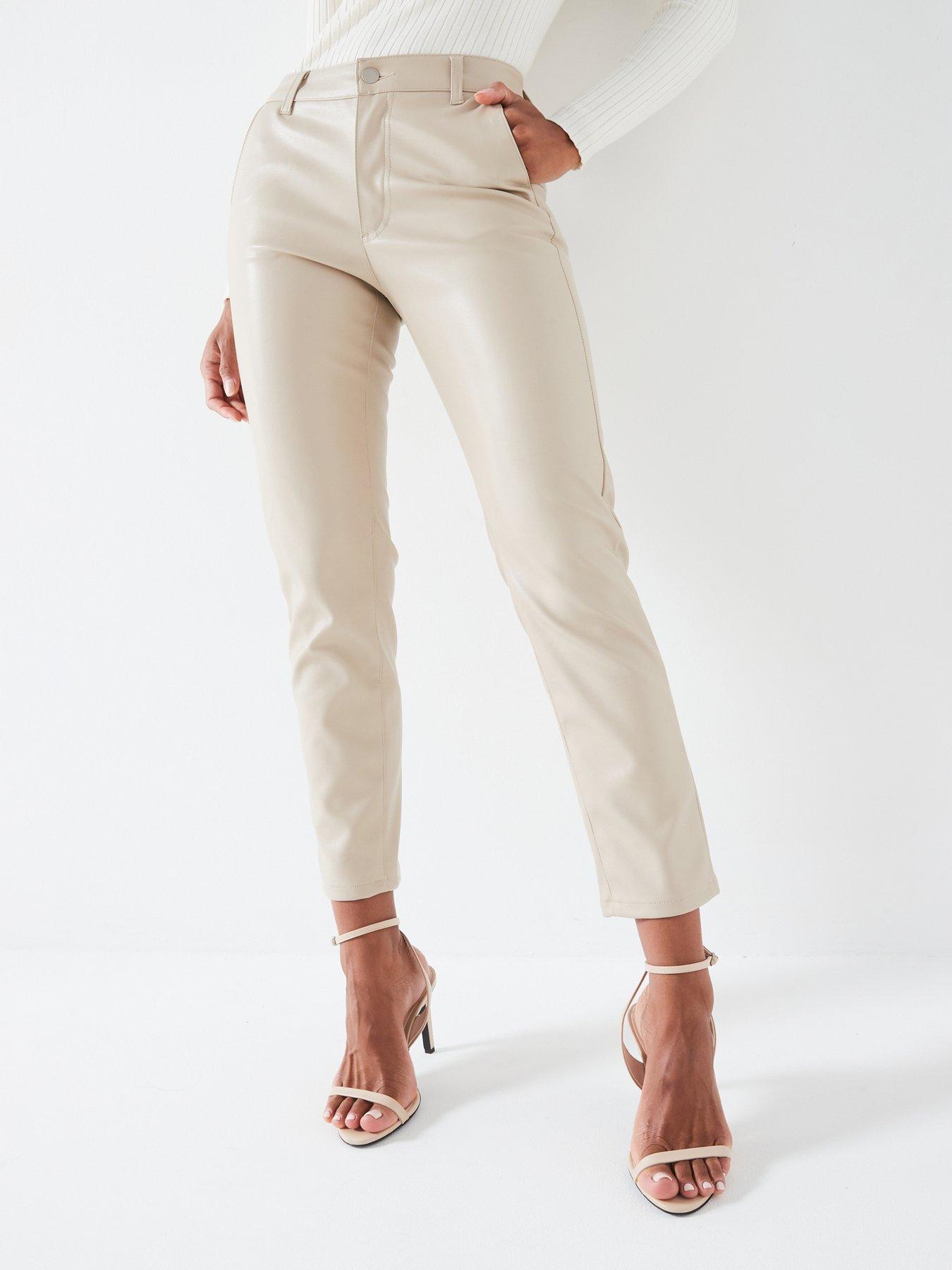 V by Very Faux Leather Slim Cigarette Trousers Beige Very