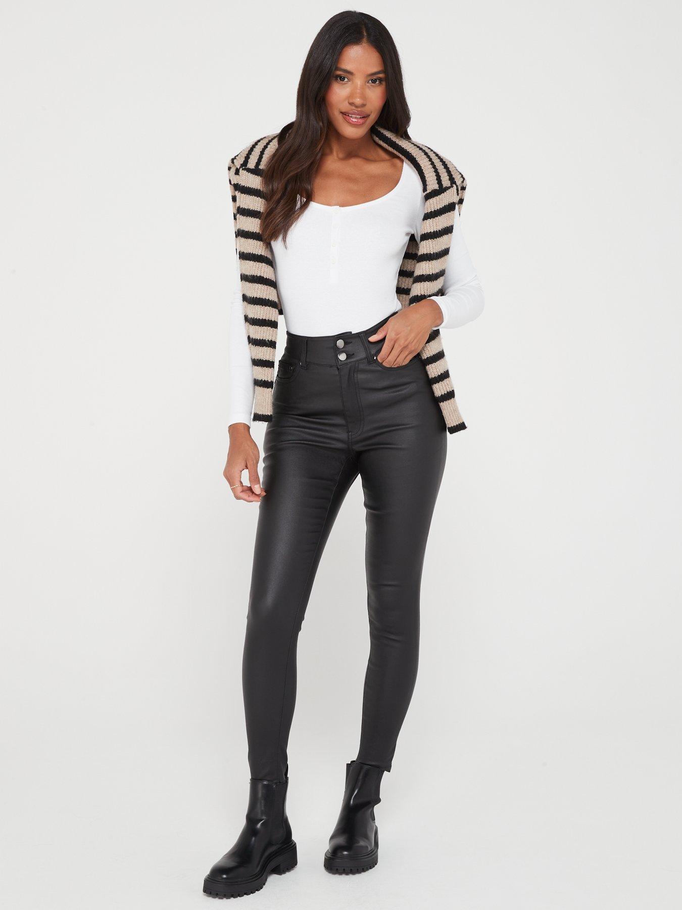 Image 3 of 6 of V by Very Coated Shaping Skinny Jeans - Black