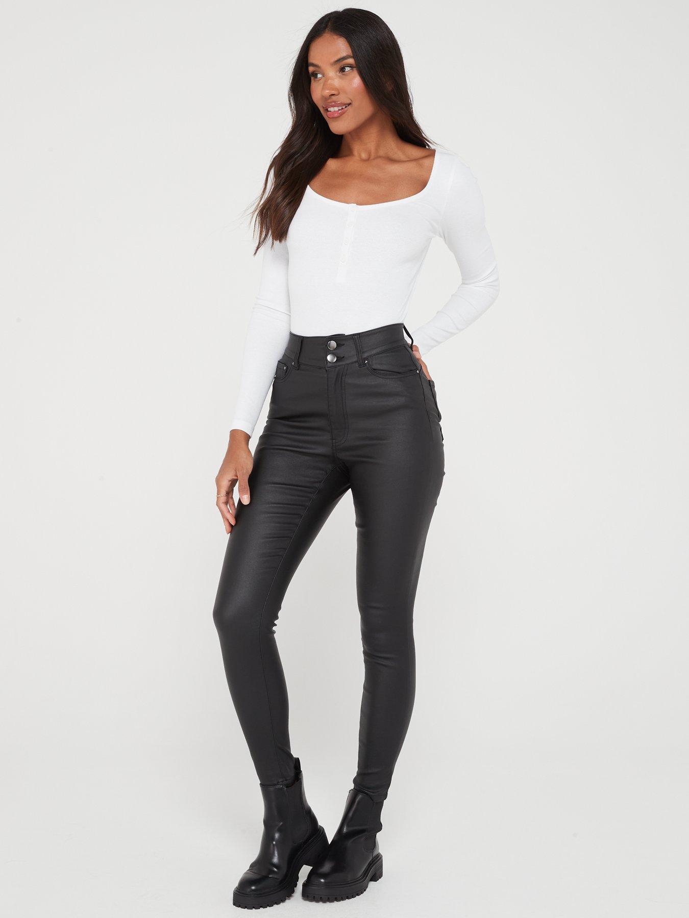 Image 6 of 6 of V by Very Coated Shaping Skinny Jeans - Black