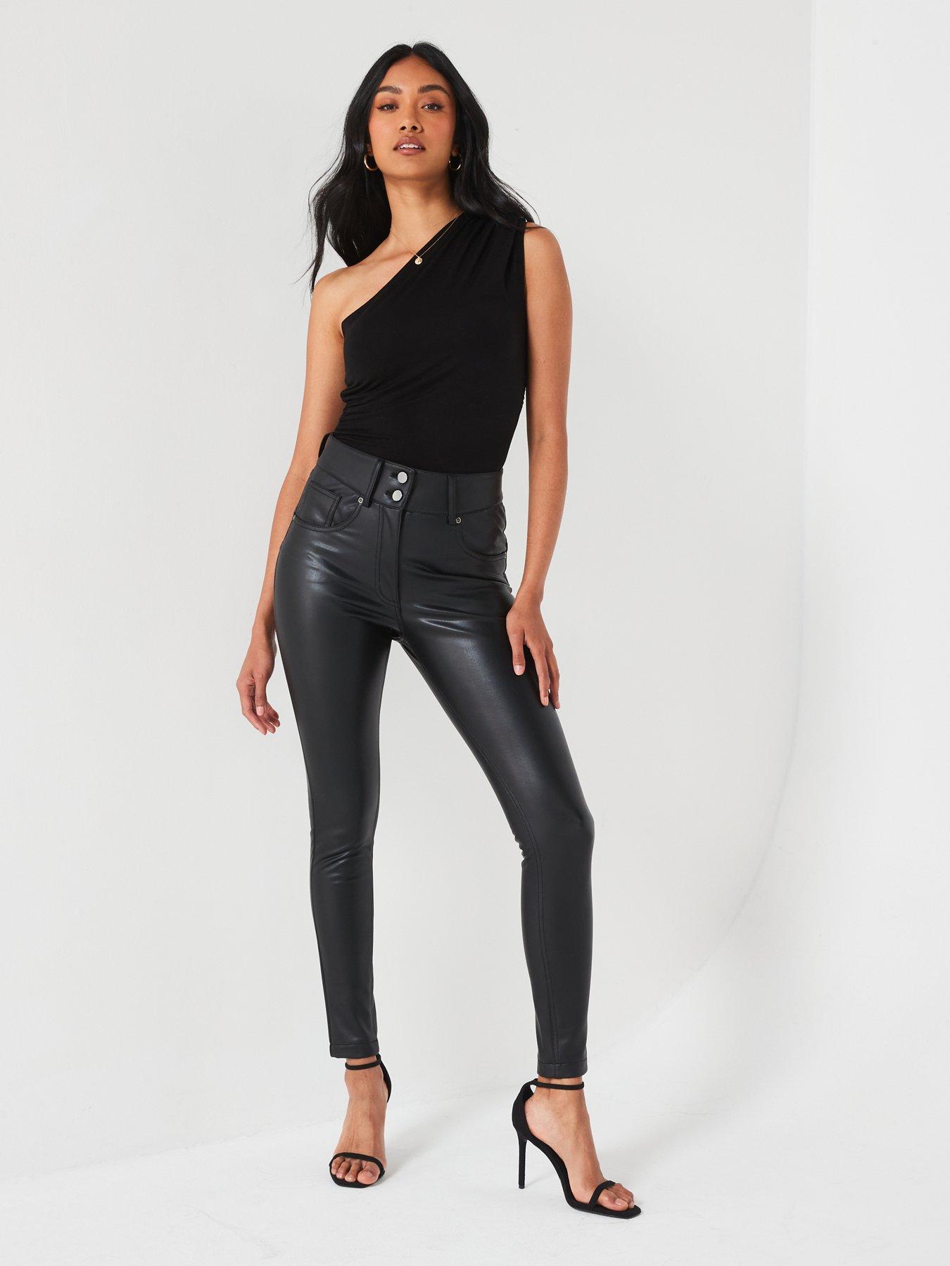 V by Very Faux Leather Shaping Skinny Trousers Black Very