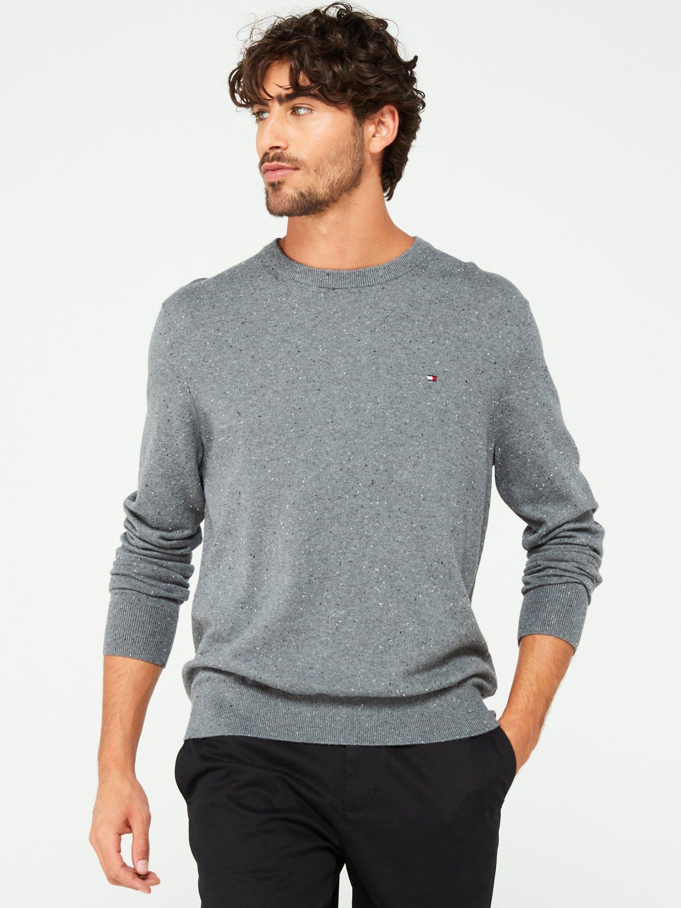 undefined Pima Cotton Cashmere Flecked Crew Neck Knitted Jumper - Grey