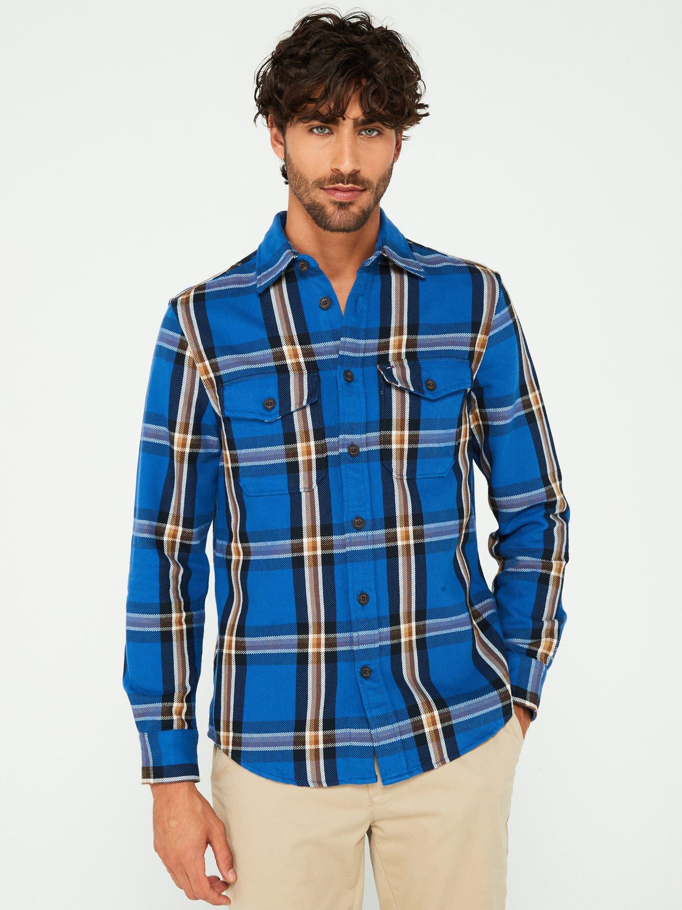 undefined Regular Fit Heavy Brushed Check Shirt - Blue