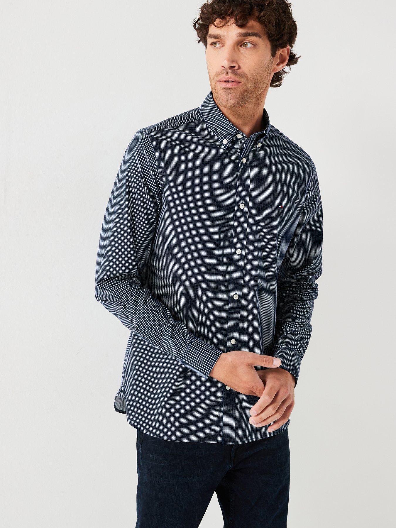 undefined Slim Fit Micro Printed Shirt - Navy