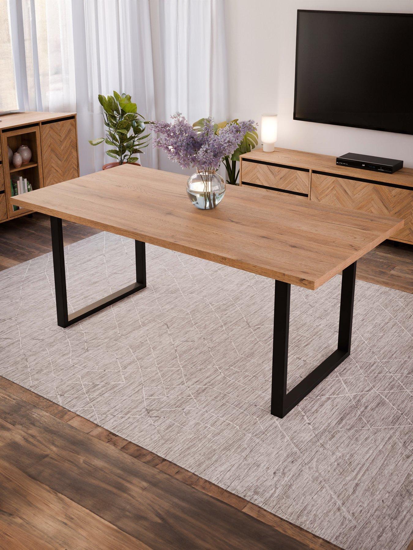 Product photograph of Nikomedes 180 Cm Dining Table - Dark Oak Black Metal from very.co.uk