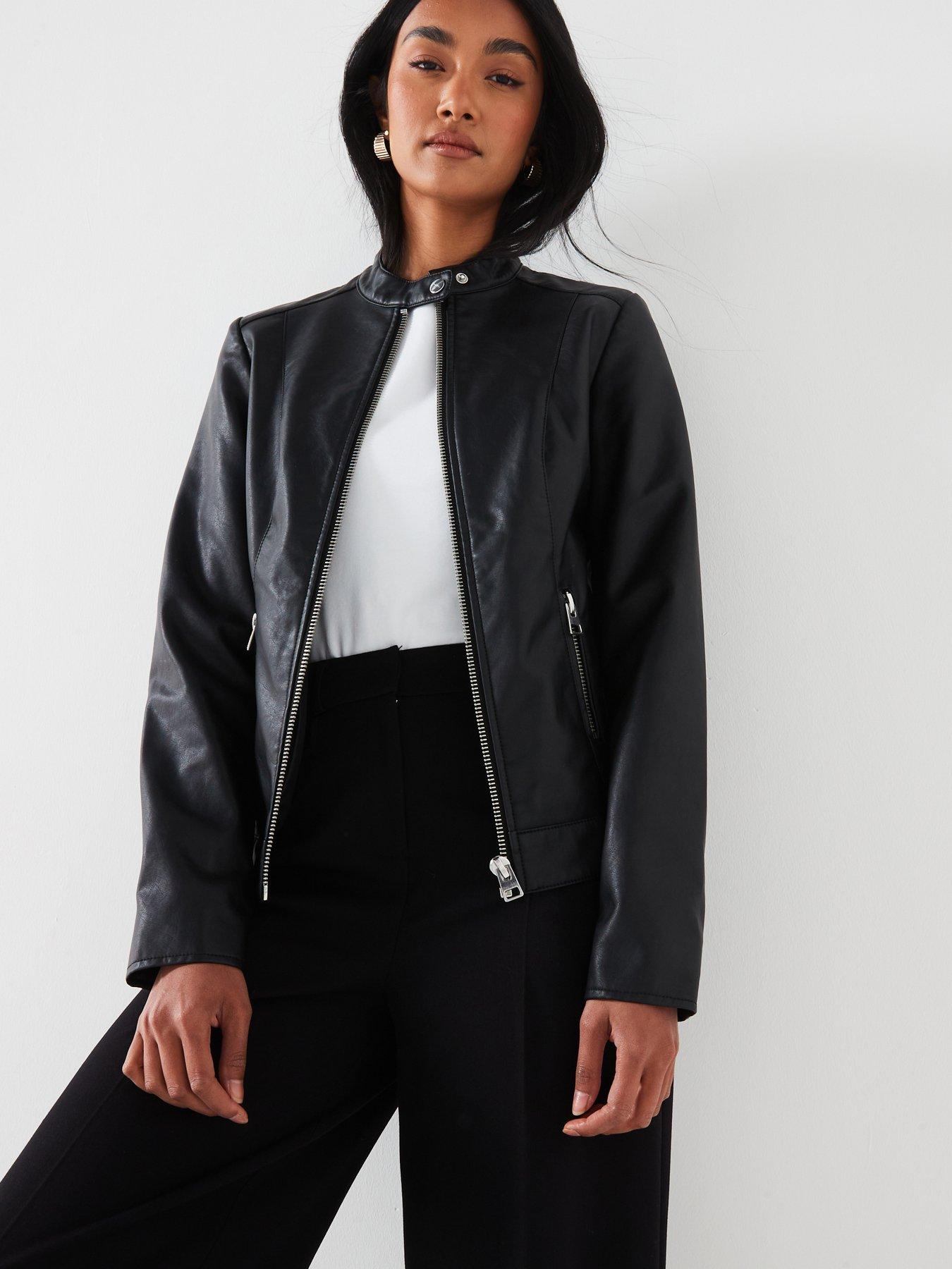 undefined Faux Leather Moto Cross Jacket - Black