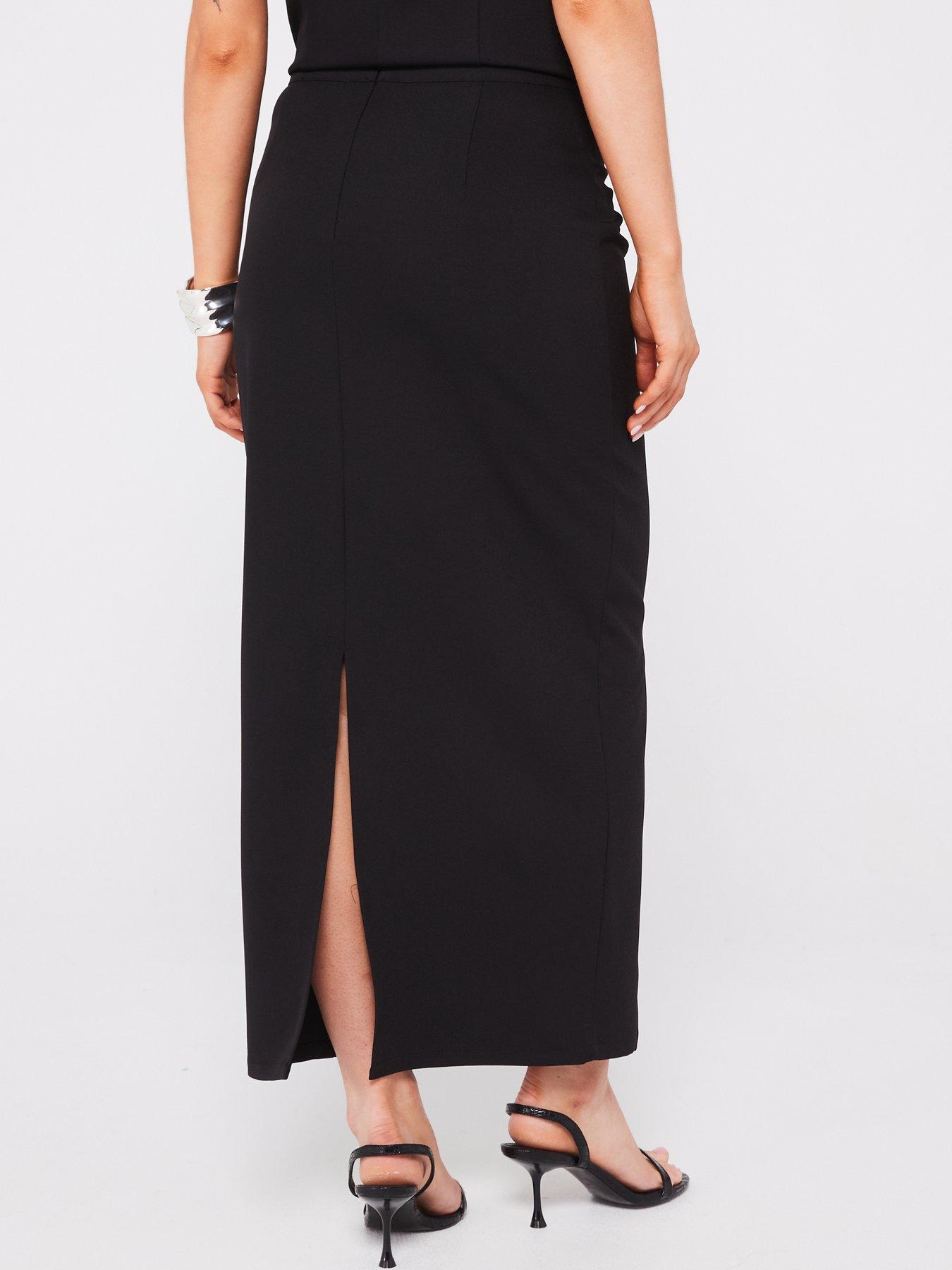 Image 2 of 4 of In The Style Split Midi Skirt - Black