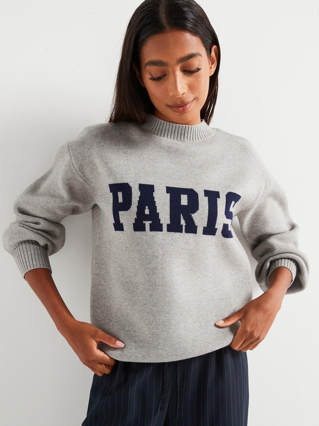 Image 1 of 6 of V by Very Paris Slogan Knitted Jumper - Grey