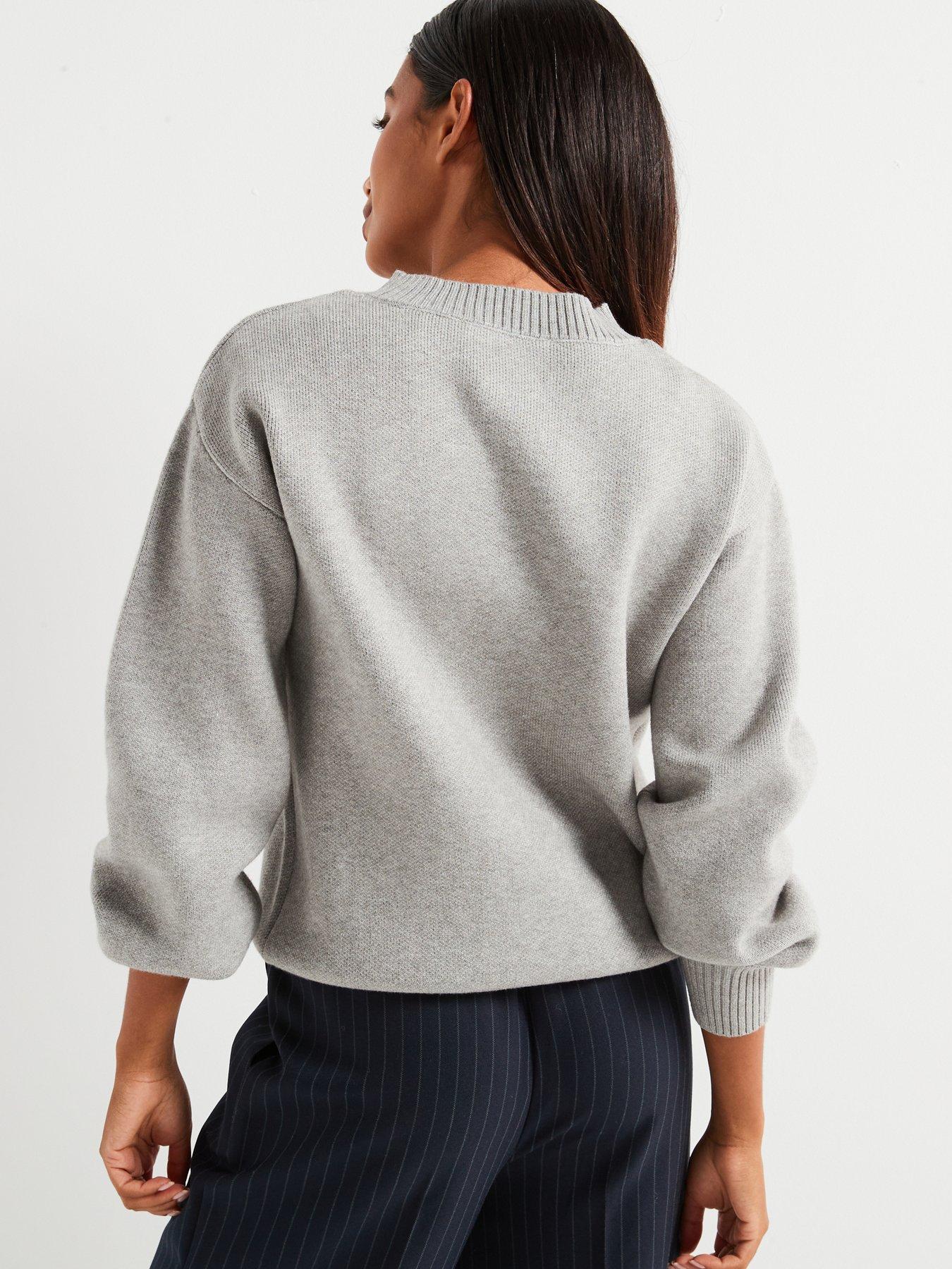 Image 2 of 6 of V by Very Paris Slogan Knitted Jumper - Grey