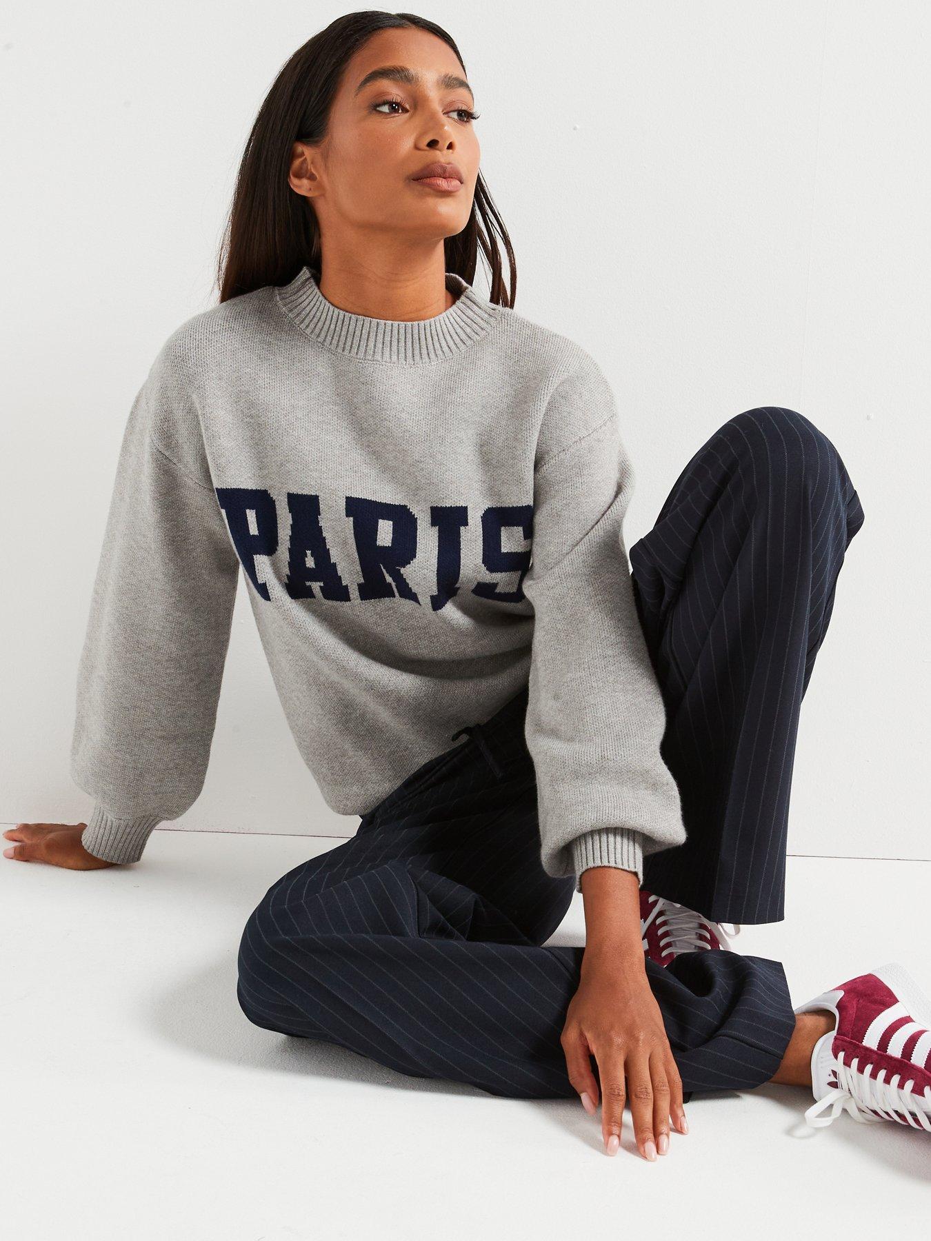 Image 4 of 6 of V by Very Paris Slogan Knitted Jumper - Grey
